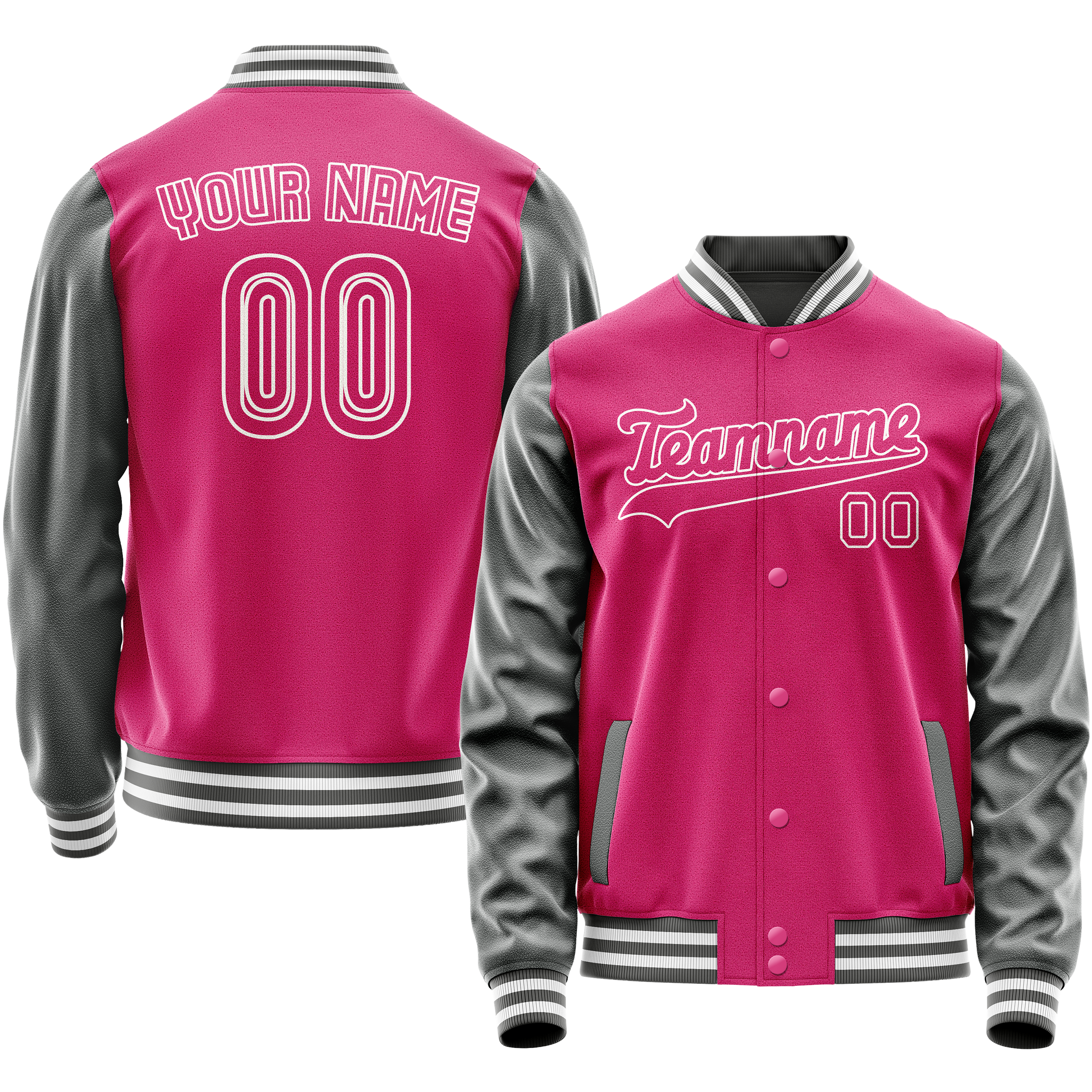 カスタムピンクグレー無地バーシティレターマンジャケット