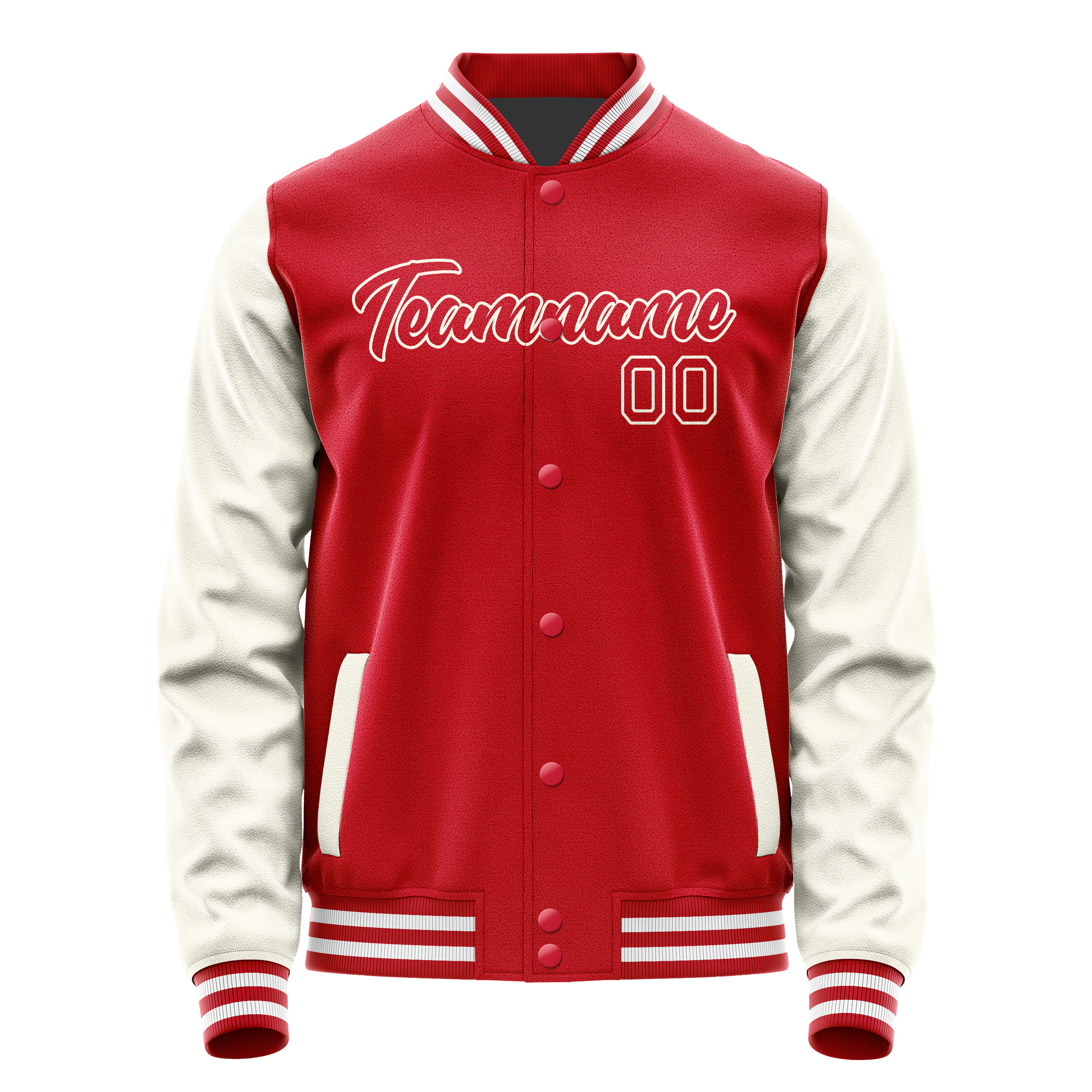 カスタムレッドクリーム無地バーシティレターマンジャケット