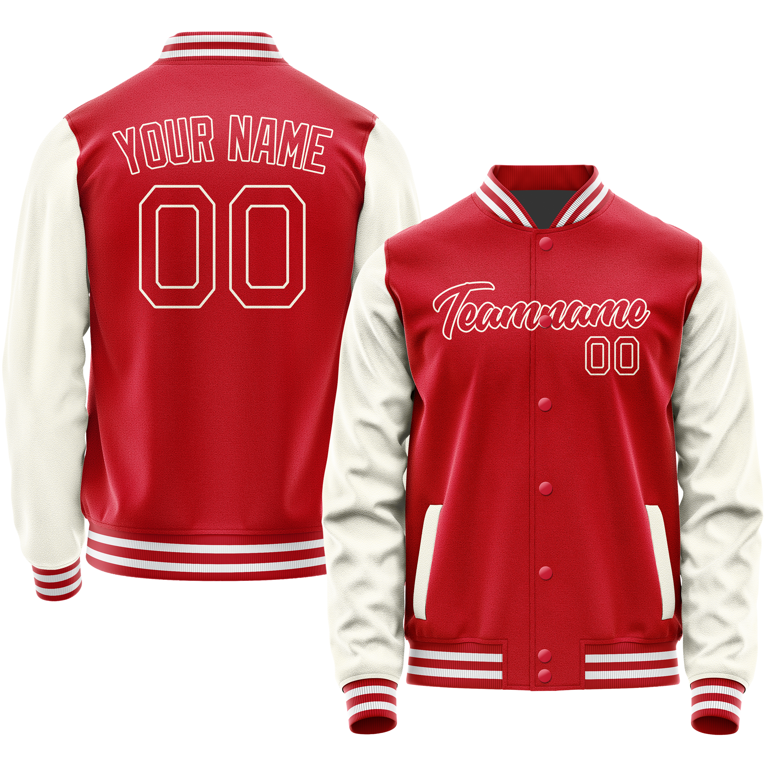 カスタムレッドクリーム無地バーシティレターマンジャケット