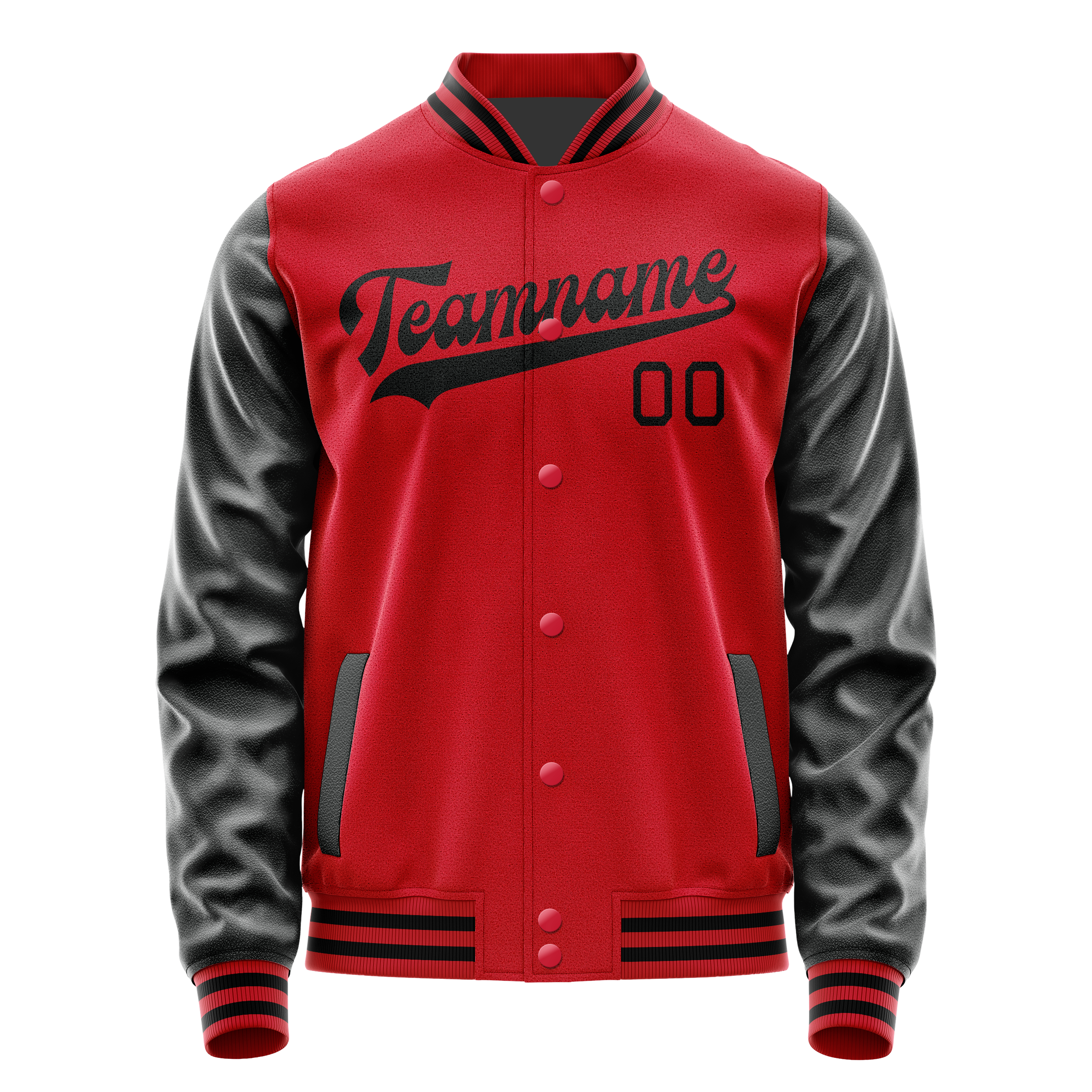 カスタムレッドブラックソリッドカラーバーシティレターマンジャケット