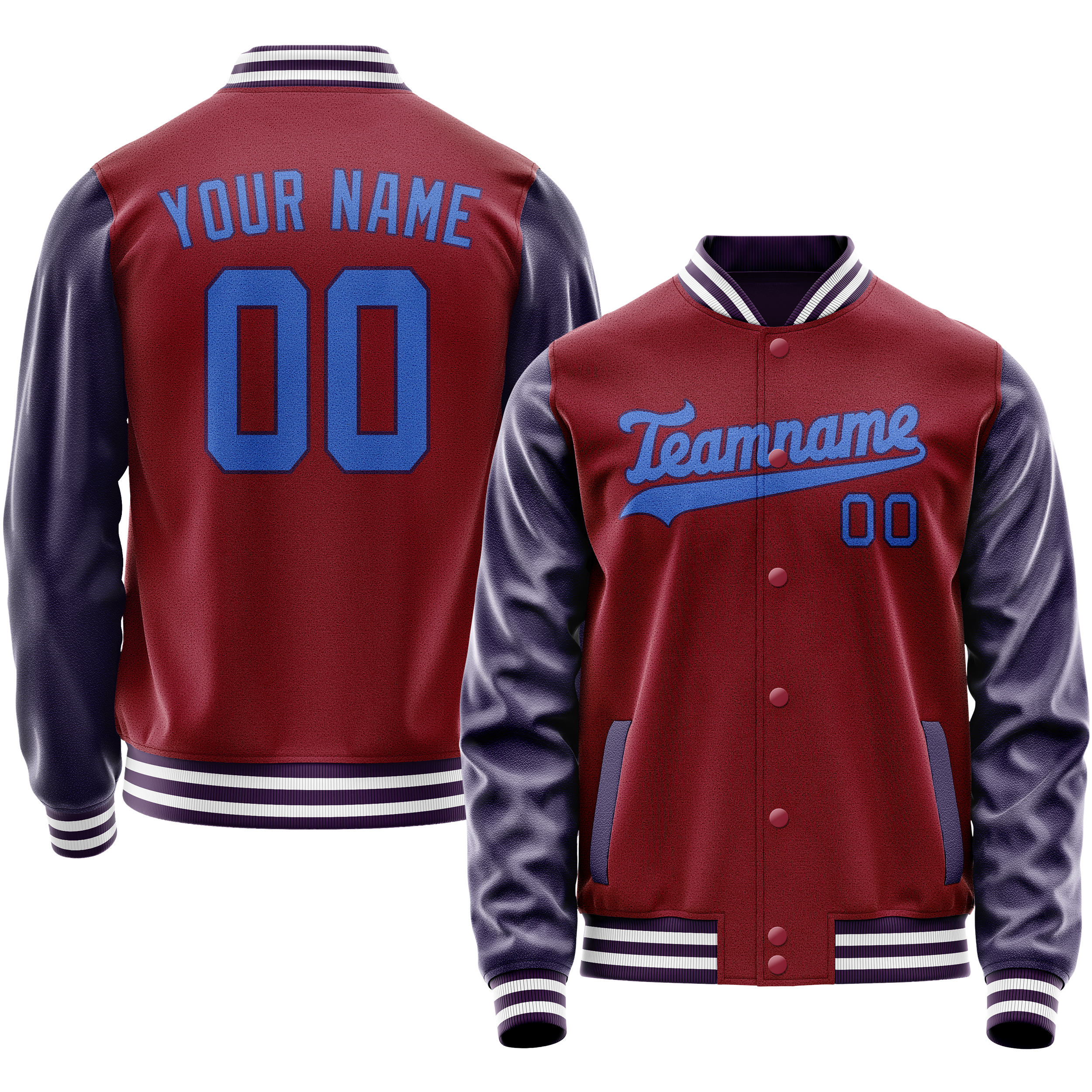 カスタムクリムゾンレッドネイビーソリッドカラーバーシティレターマンジャケット