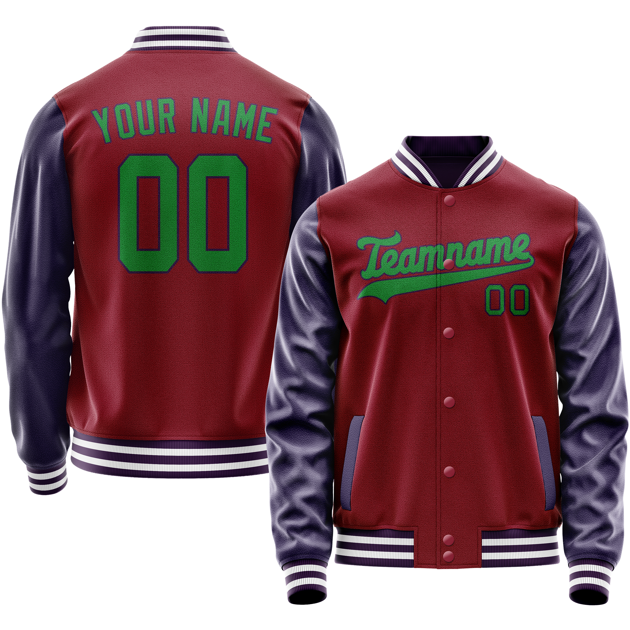 カスタムクリムゾンレッドネイビーソリッドカラーバーシティレターマンジャケット