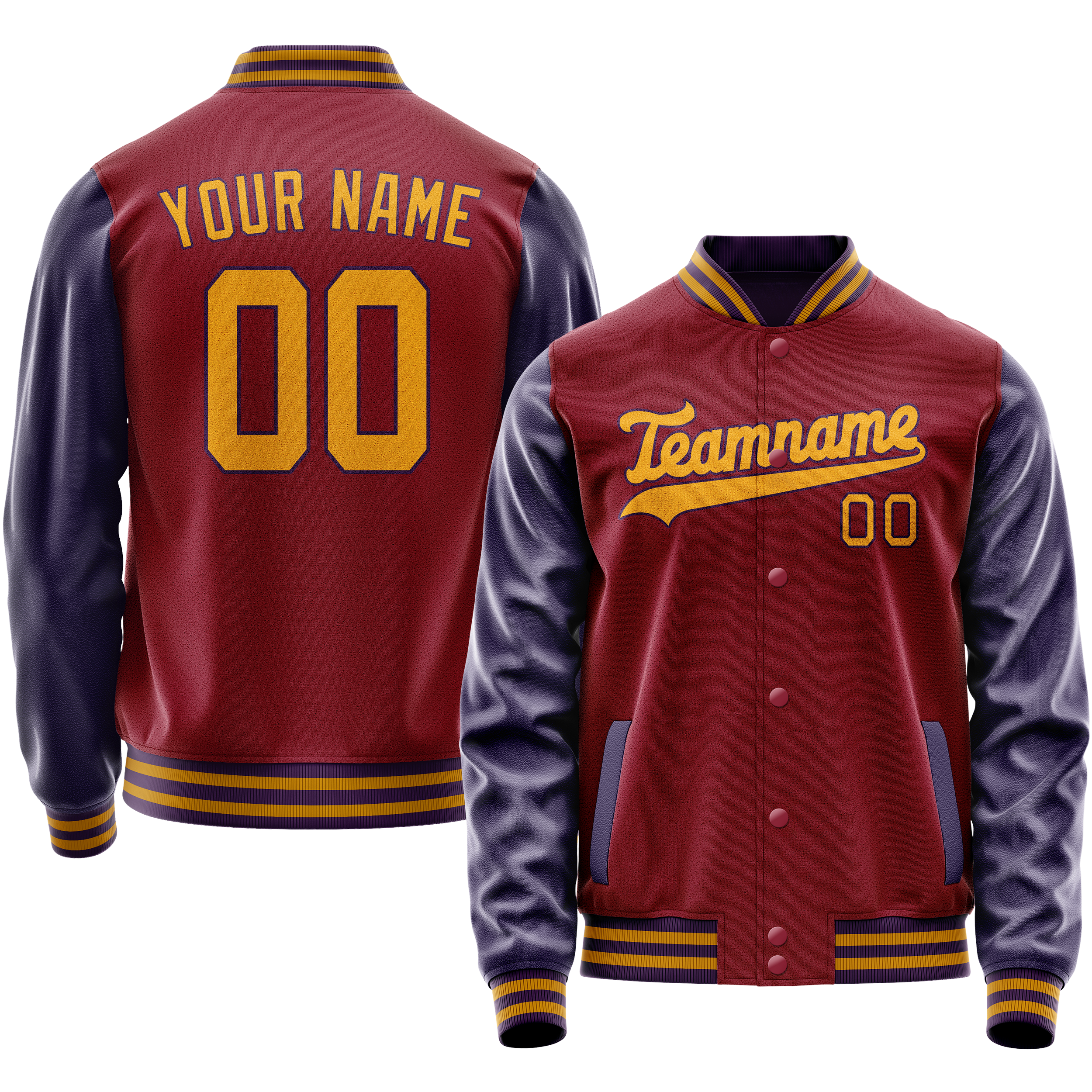 カスタムクリムゾンレッドネイビーソリッドカラーバーシティレターマンジャケット