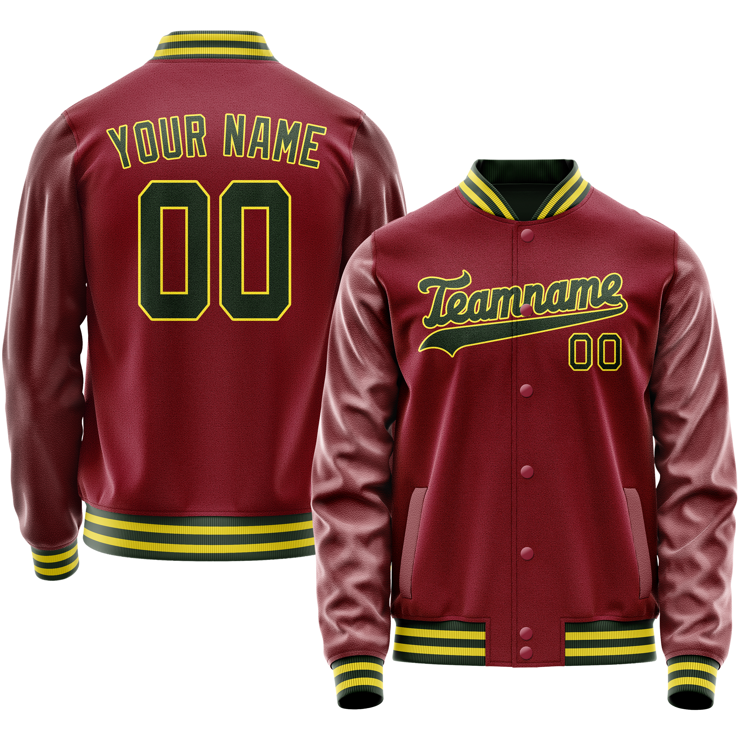 カスタムクリムゾンレッドグリーンソリッドカラーバーシティレターマンジャケット