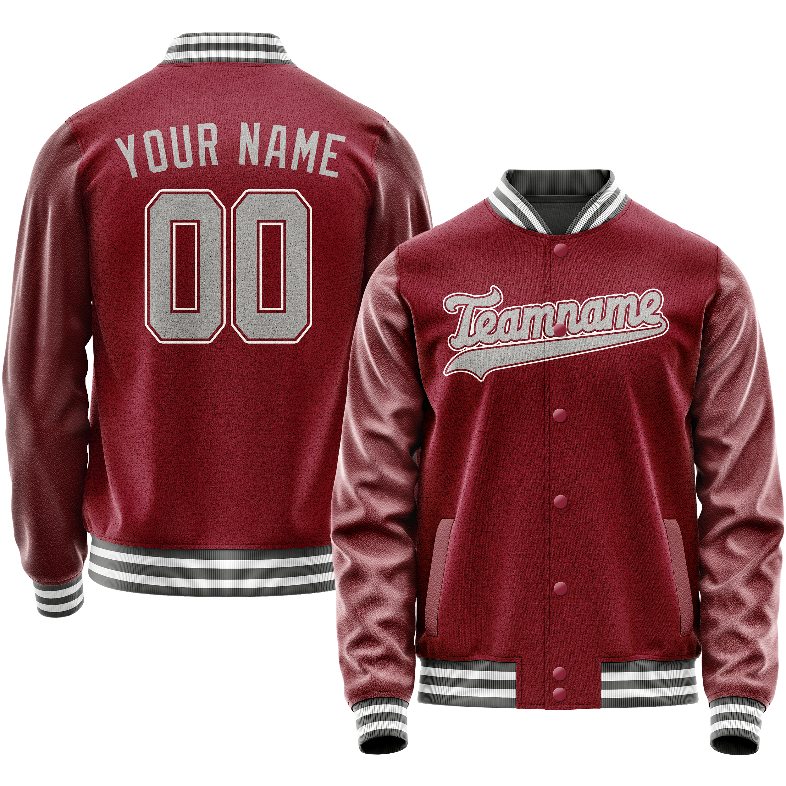 カスタムクリムゾンレッドグレー無地バーシティレターマンジャケット