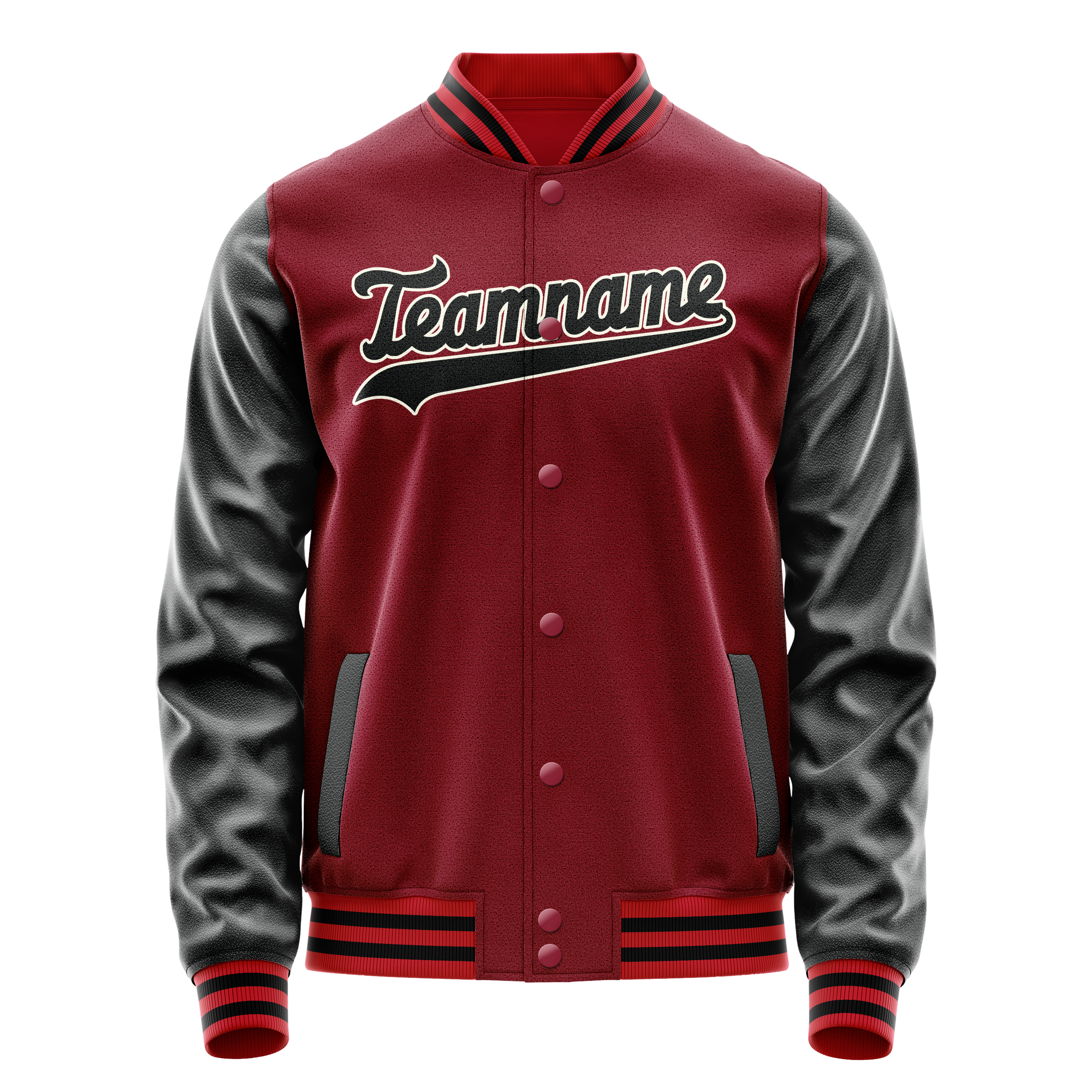 カスタムクリムゾンレッドブラックソリッドカラーバーシティレターマンジャケット