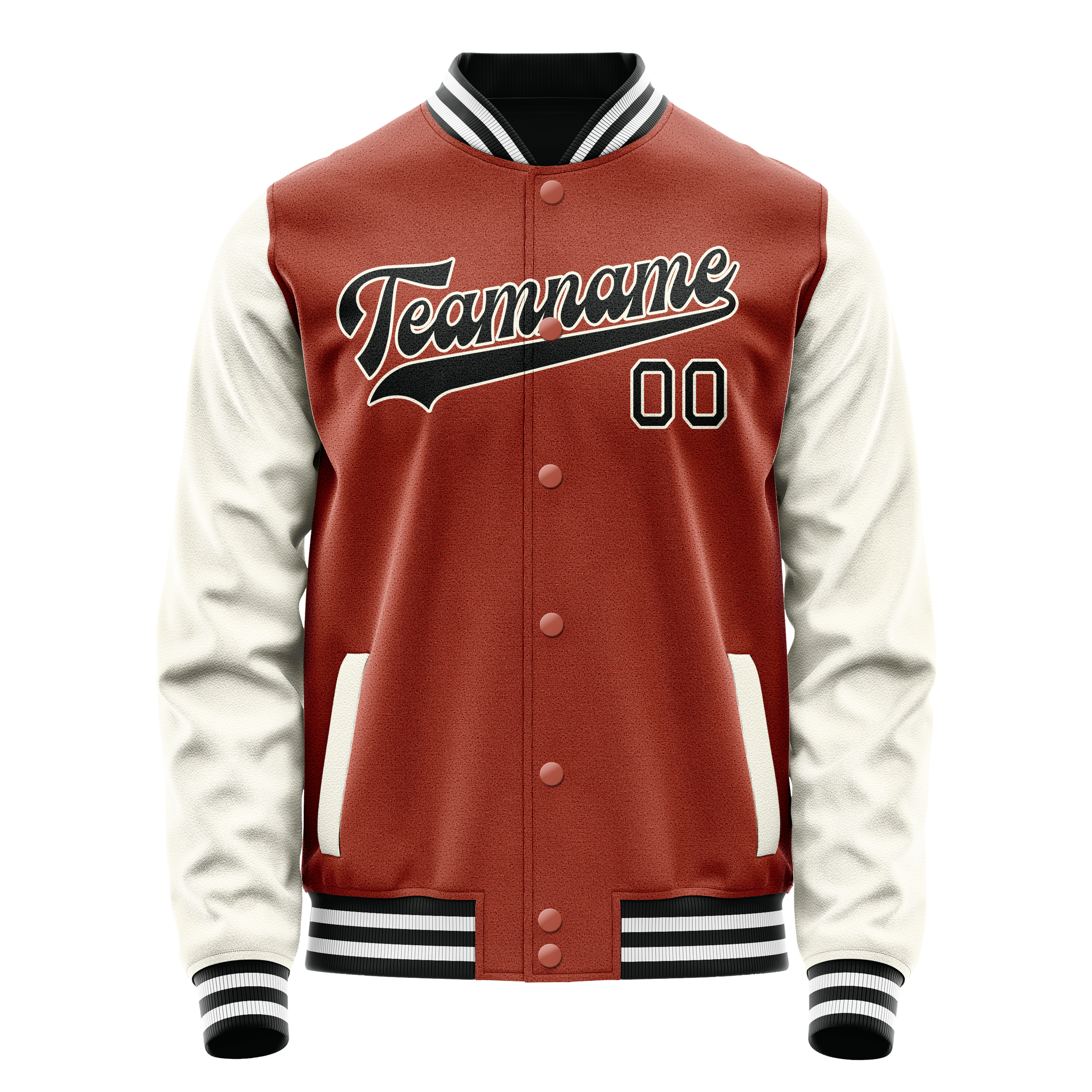 カスタムコーラルレッドクリーム無地バーシティレターマンジャケット