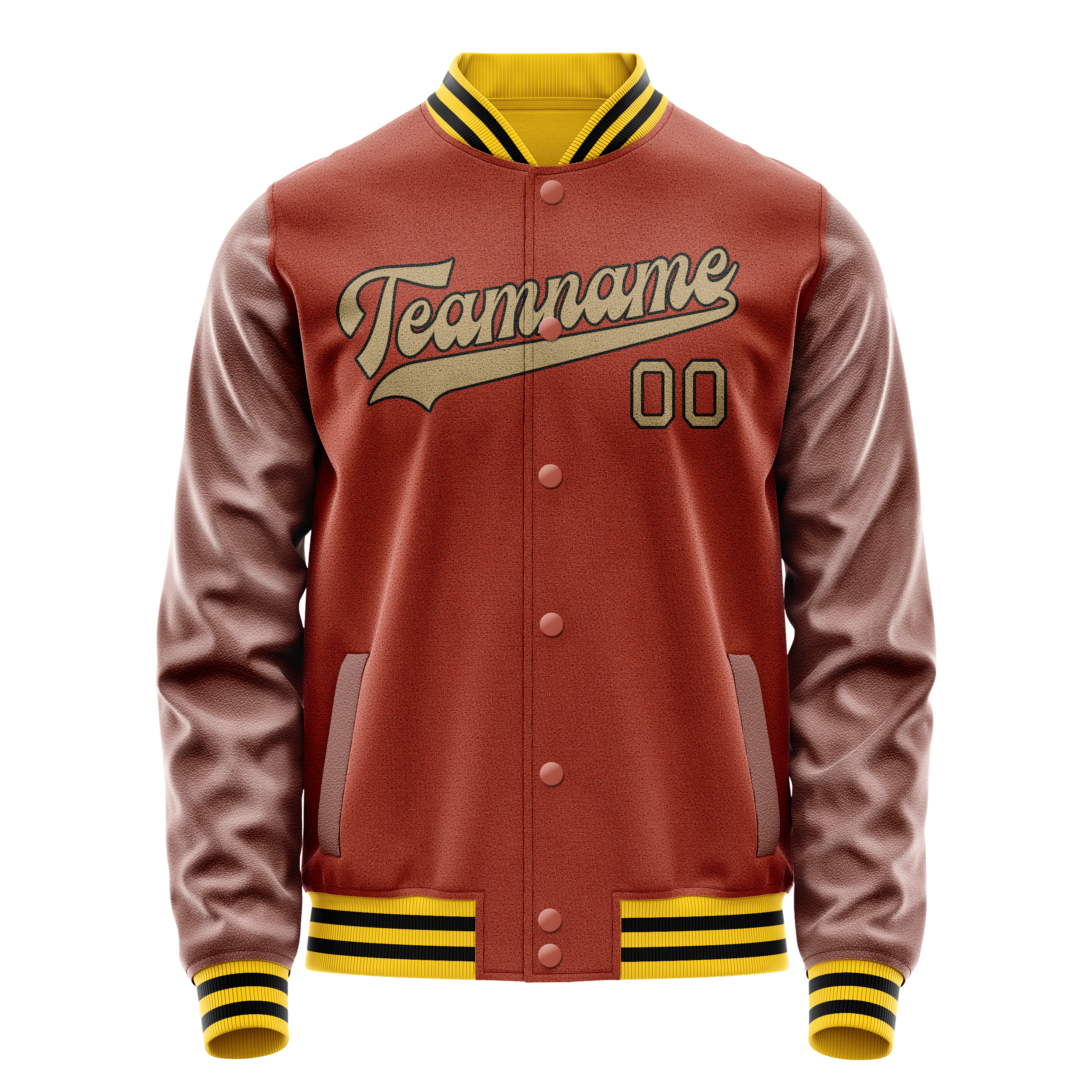 カスタムコーラルレッドオールドゴールドソリッドカラーバーシティレターマンジャケット