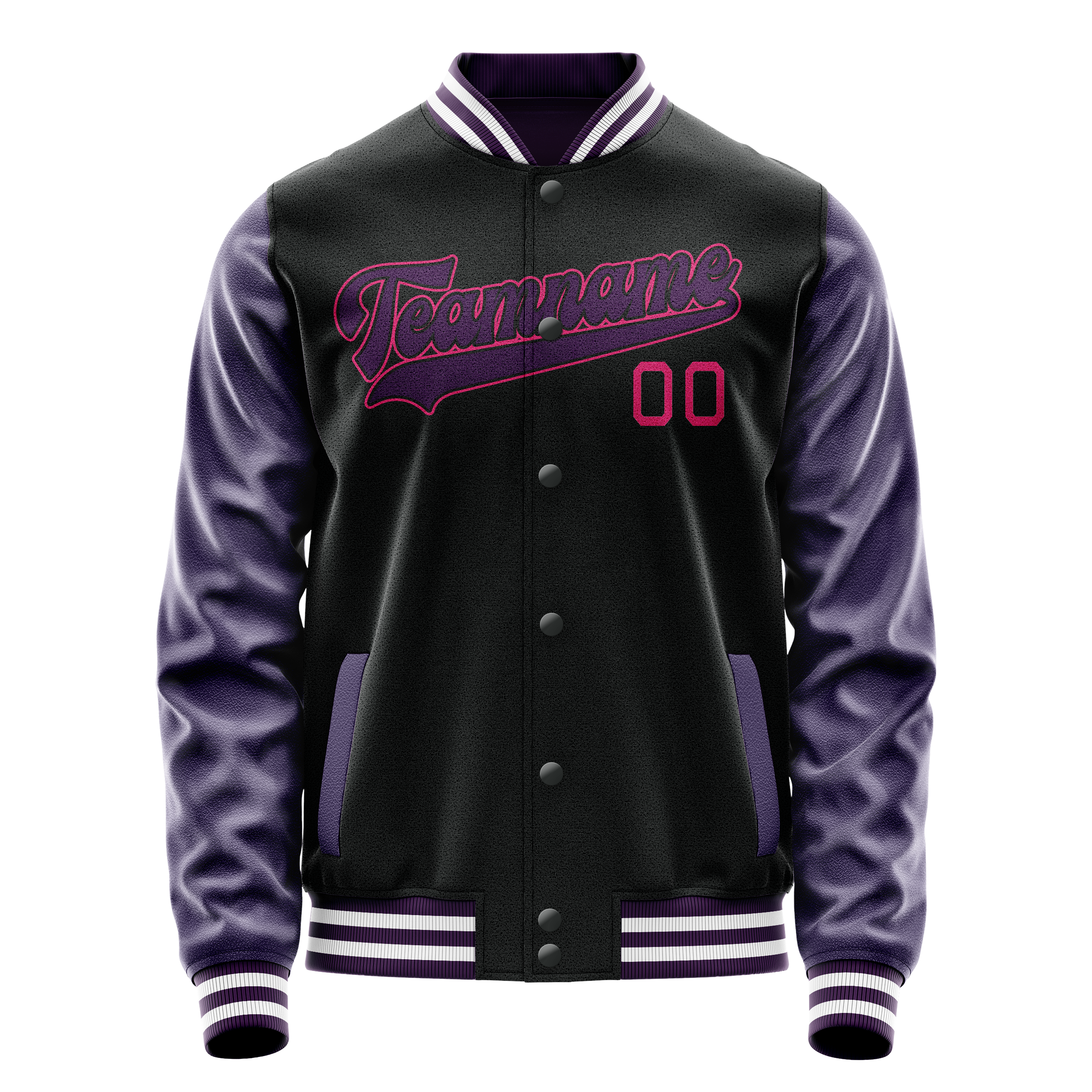 カスタムブラックパープルソリッドカラーバーシティレターマンジャケット