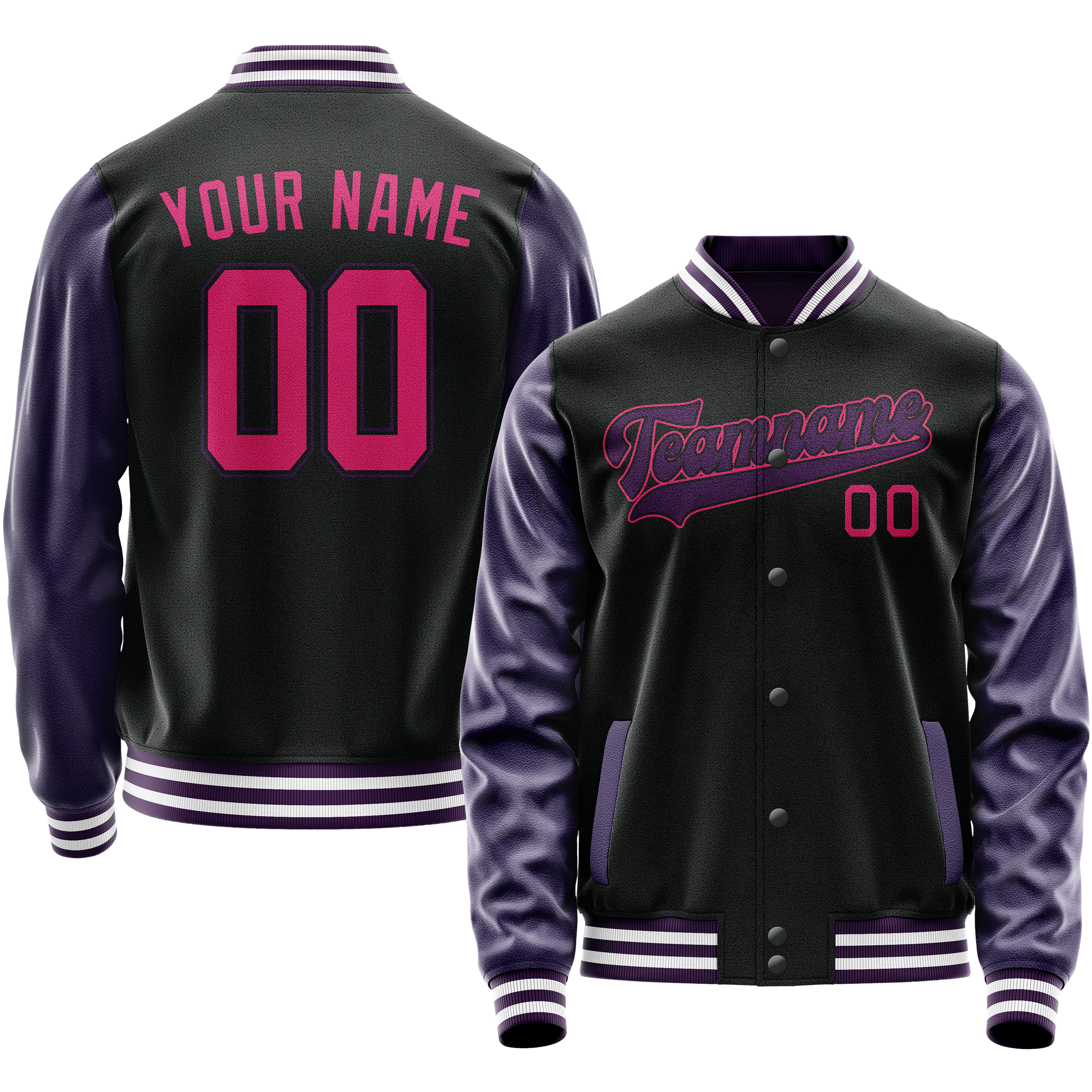 カスタムブラックパープルソリッドカラーバーシティレターマンジャケット