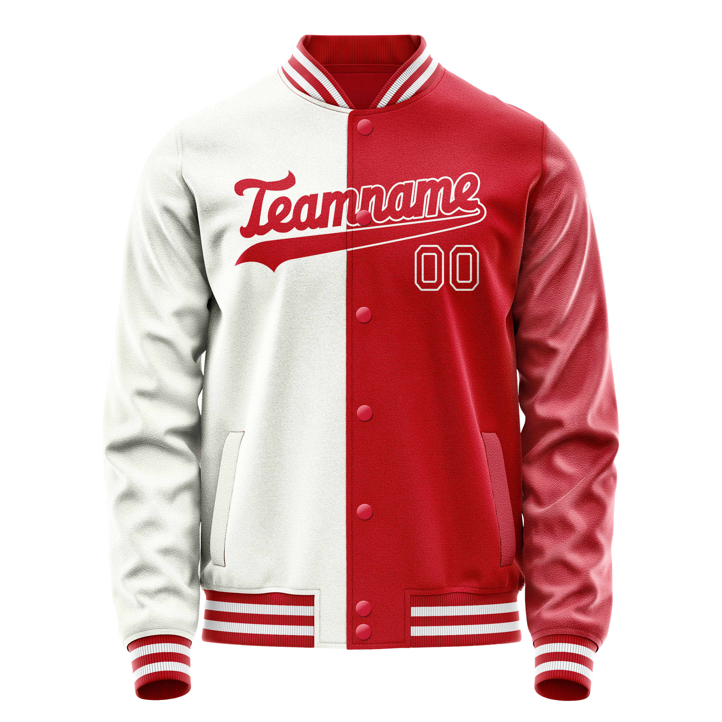 カスタムホワイトレッドスプリットバーシティレターマンジャケット