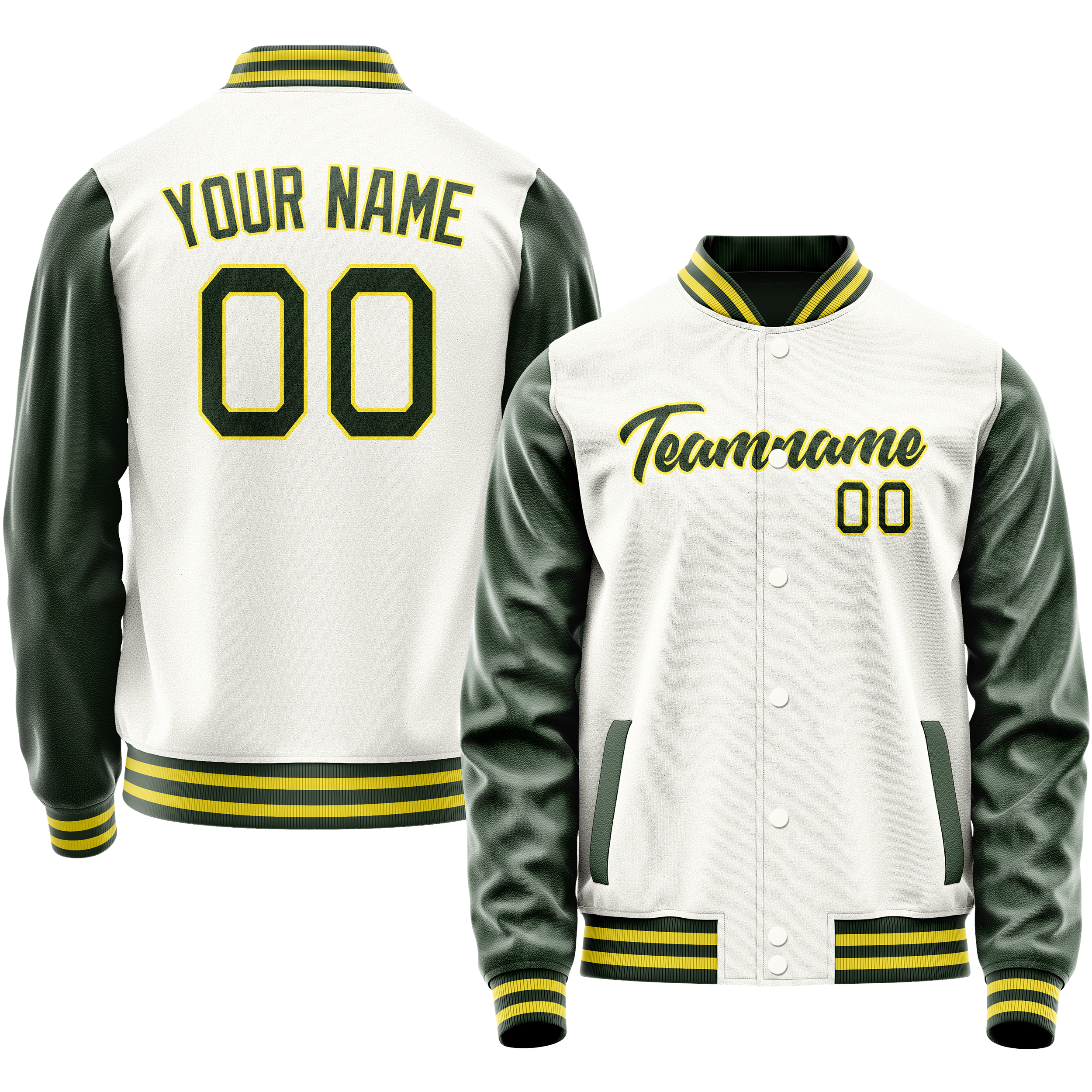 カスタムホワイトグリーン無地バーシティレターマンジャケット