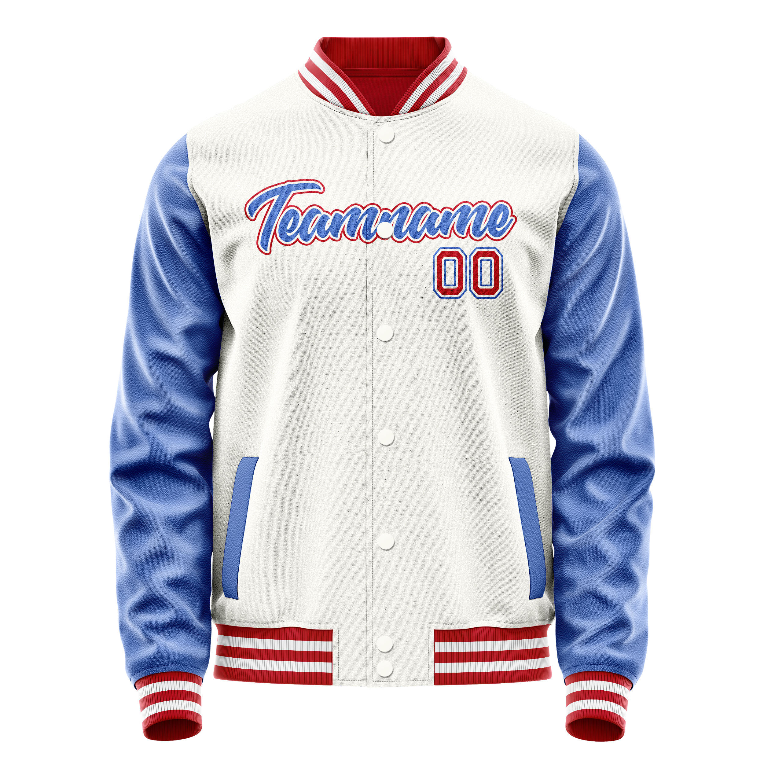 カスタムホワイトブルー無地バーシティレターマンジャケット