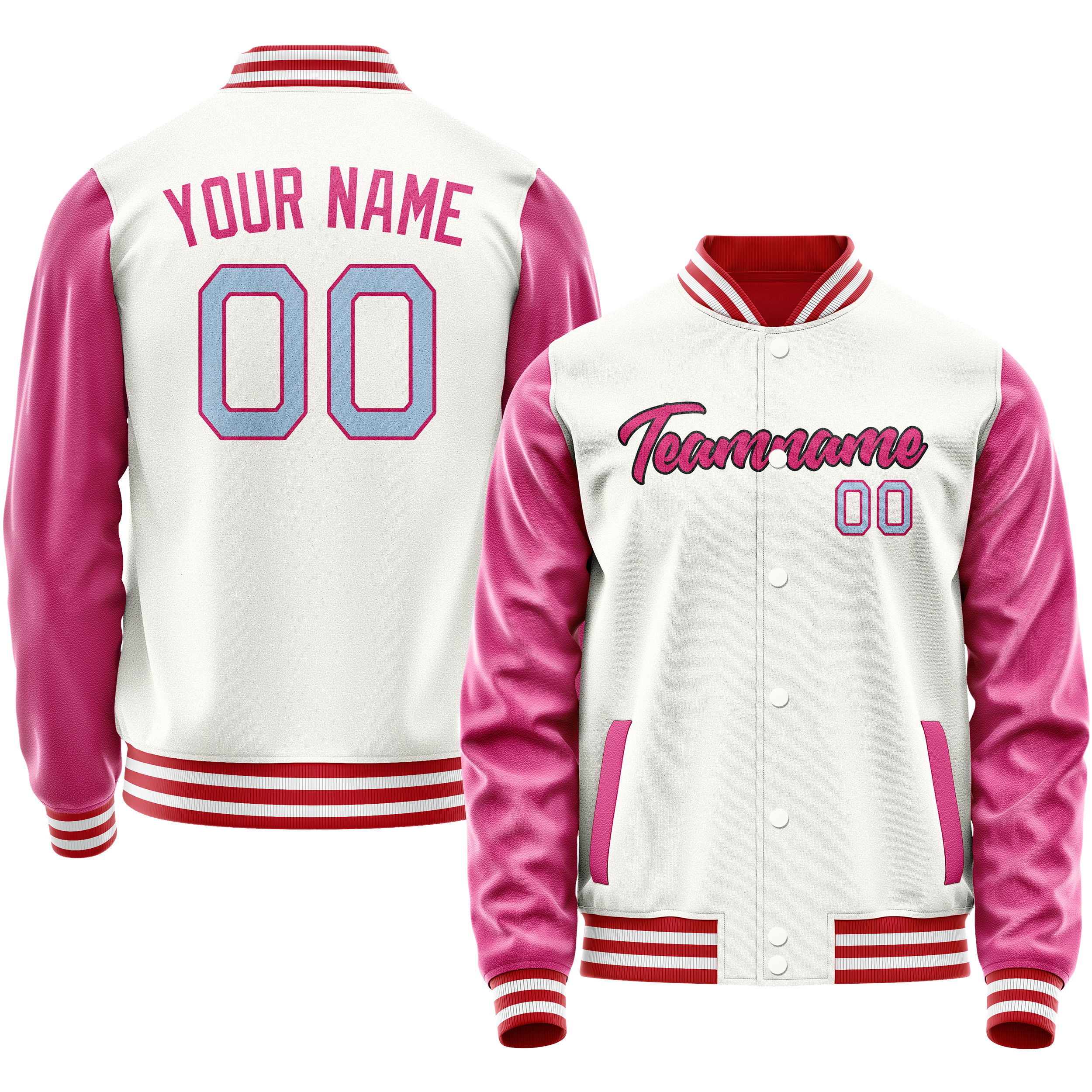 カスタムホワイトピンク無地バーシティレターマンジャケット
