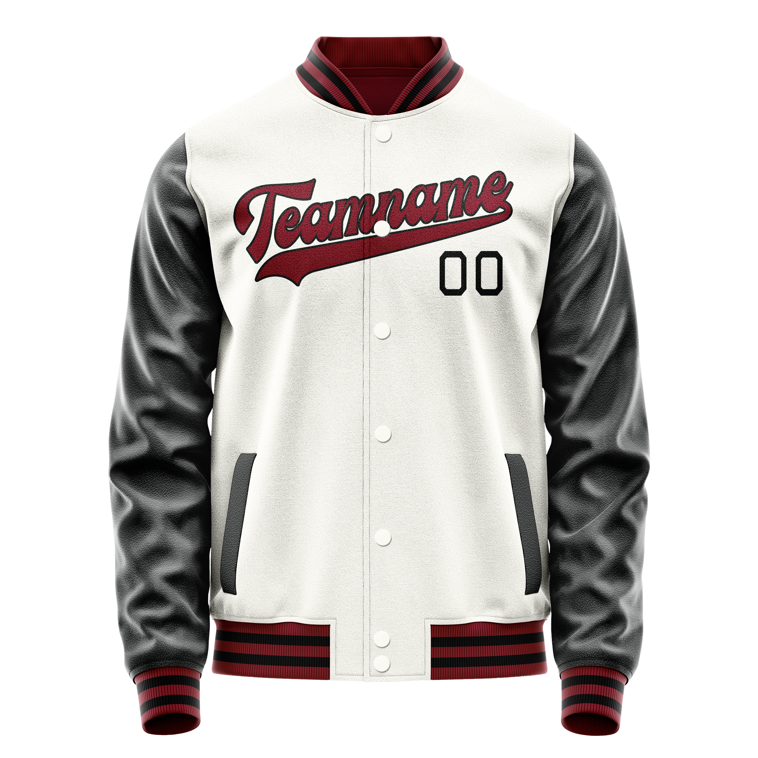 カスタムホワイトブラックソリッドカラーバーシティレターマンジャケット