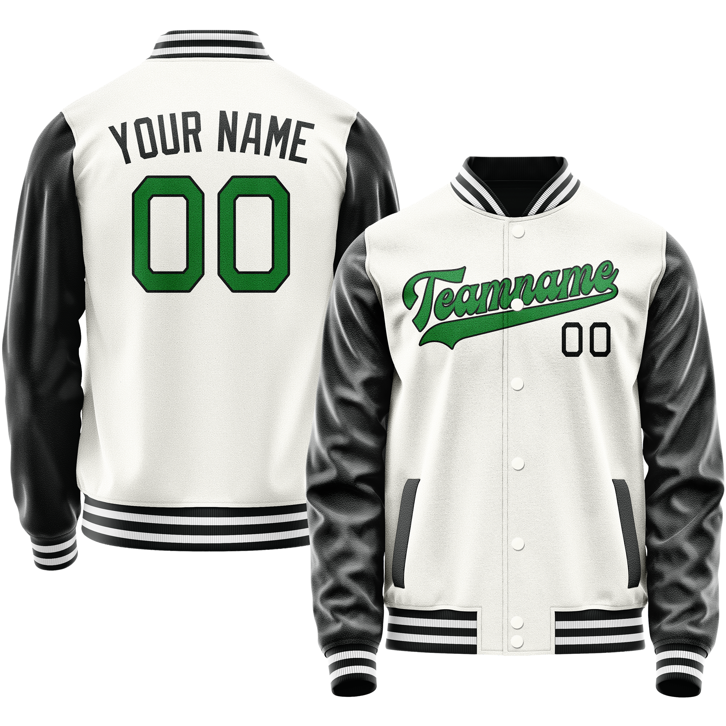 カスタムホワイトブラックソリッドカラーバーシティレターマンジャケット