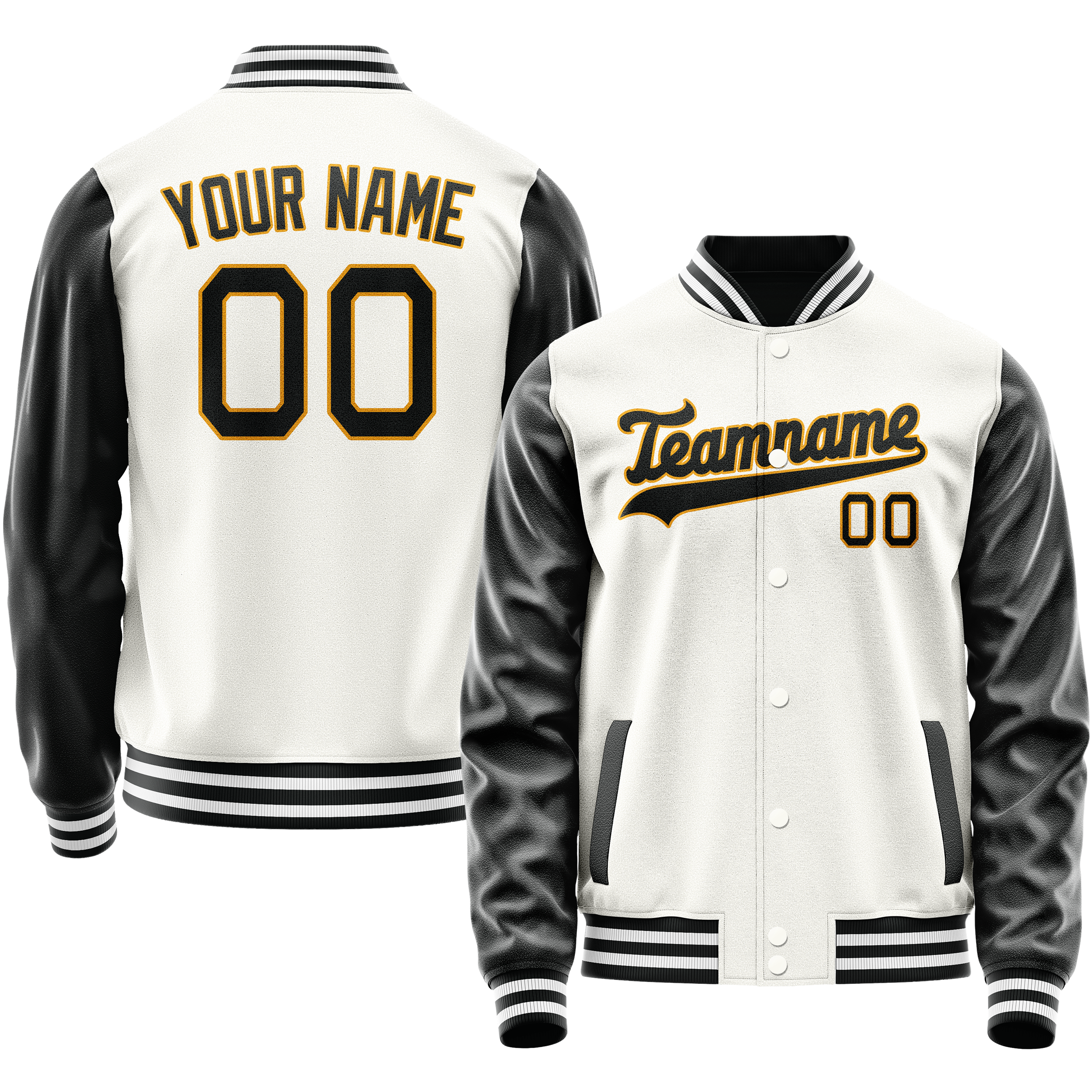 カスタムホワイトブラックソリッドカラーバーシティレターマンジャケット