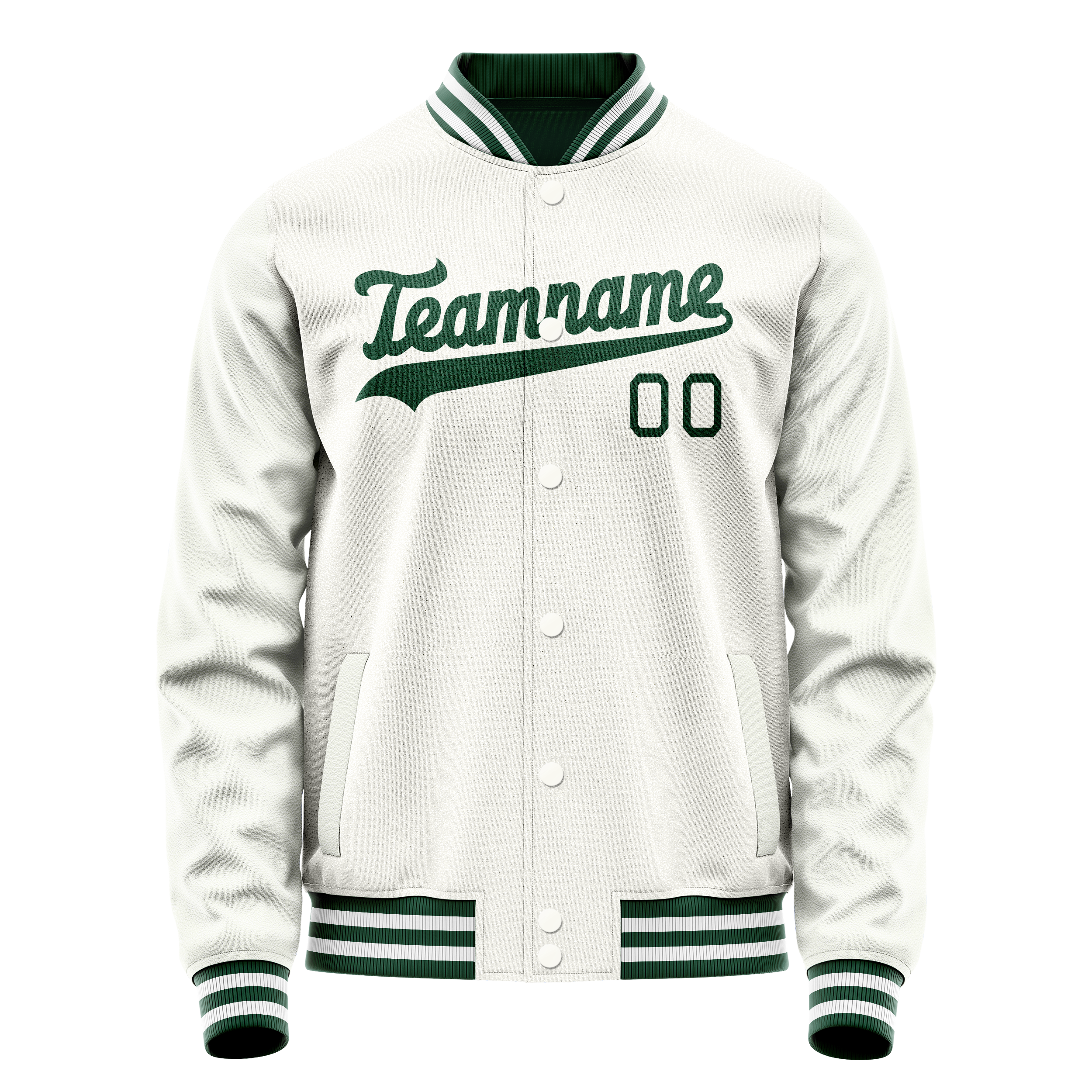 カスタムホワイトグリーン無地バーシティレターマンジャケット