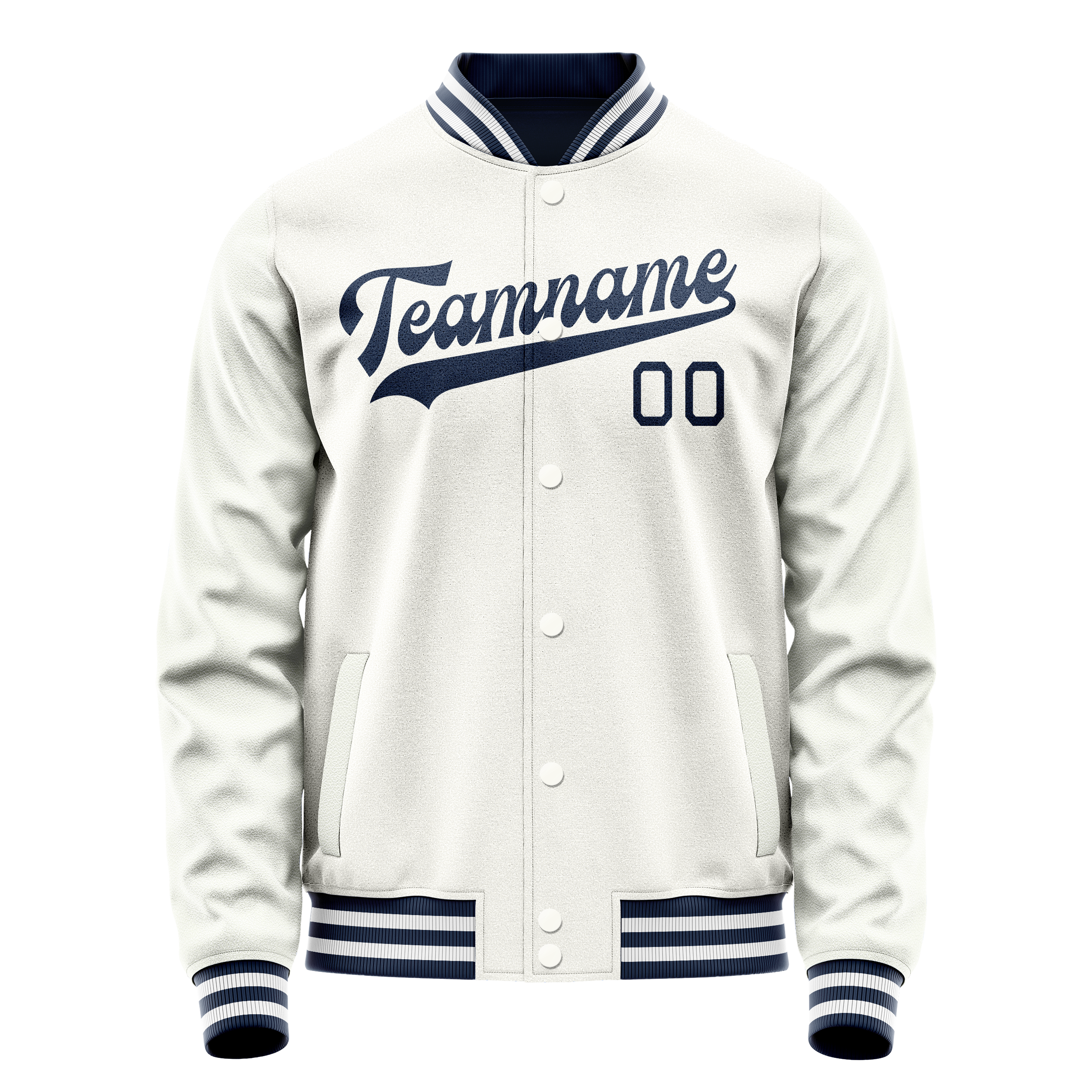 カスタムホワイトネイビー無地バーシティレターマンジャケット