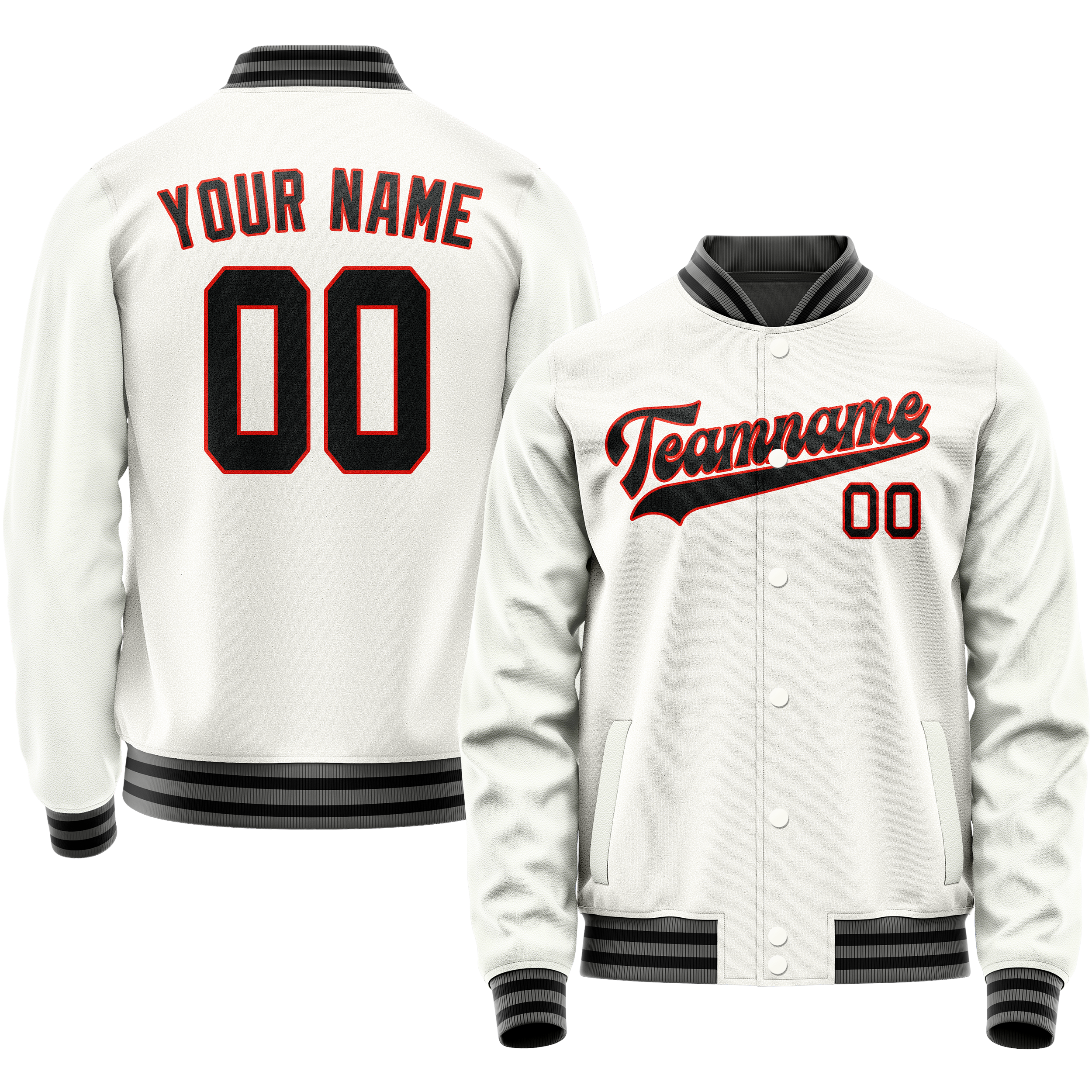 カスタムホワイトブラックソリッドカラーバーシティレターマンジャケット