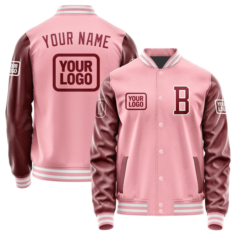Custom Light Pink Crimson Red Jacket JA212115211818151518