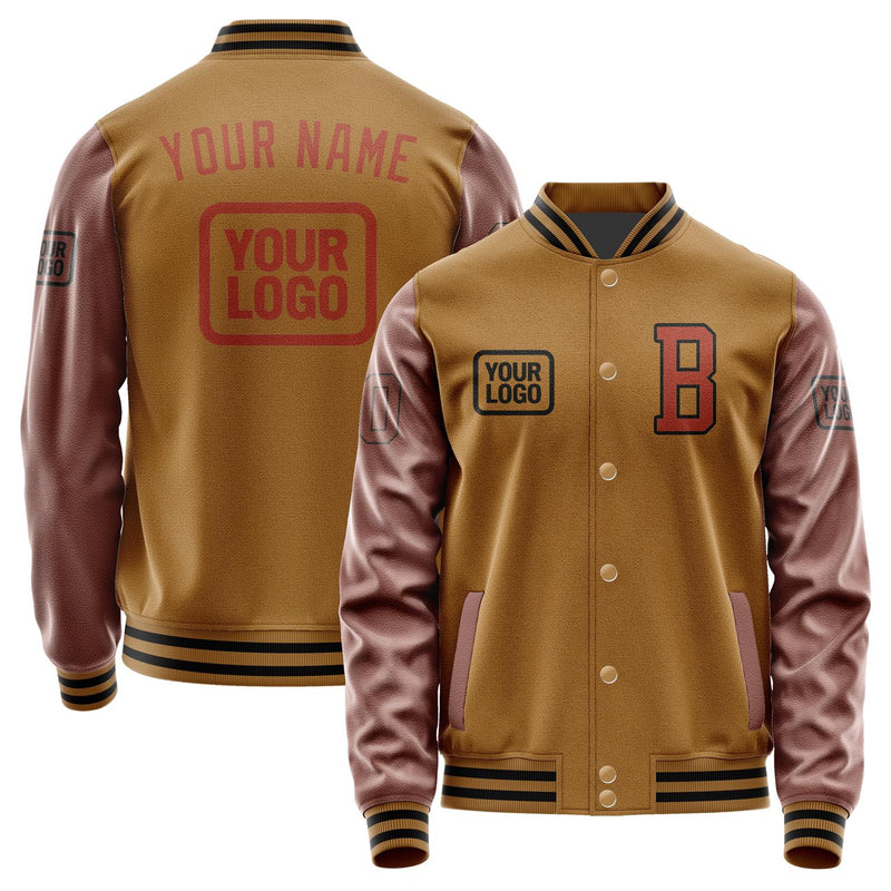 Custom Khaki Coral Red Jacket JA222216221717161617
