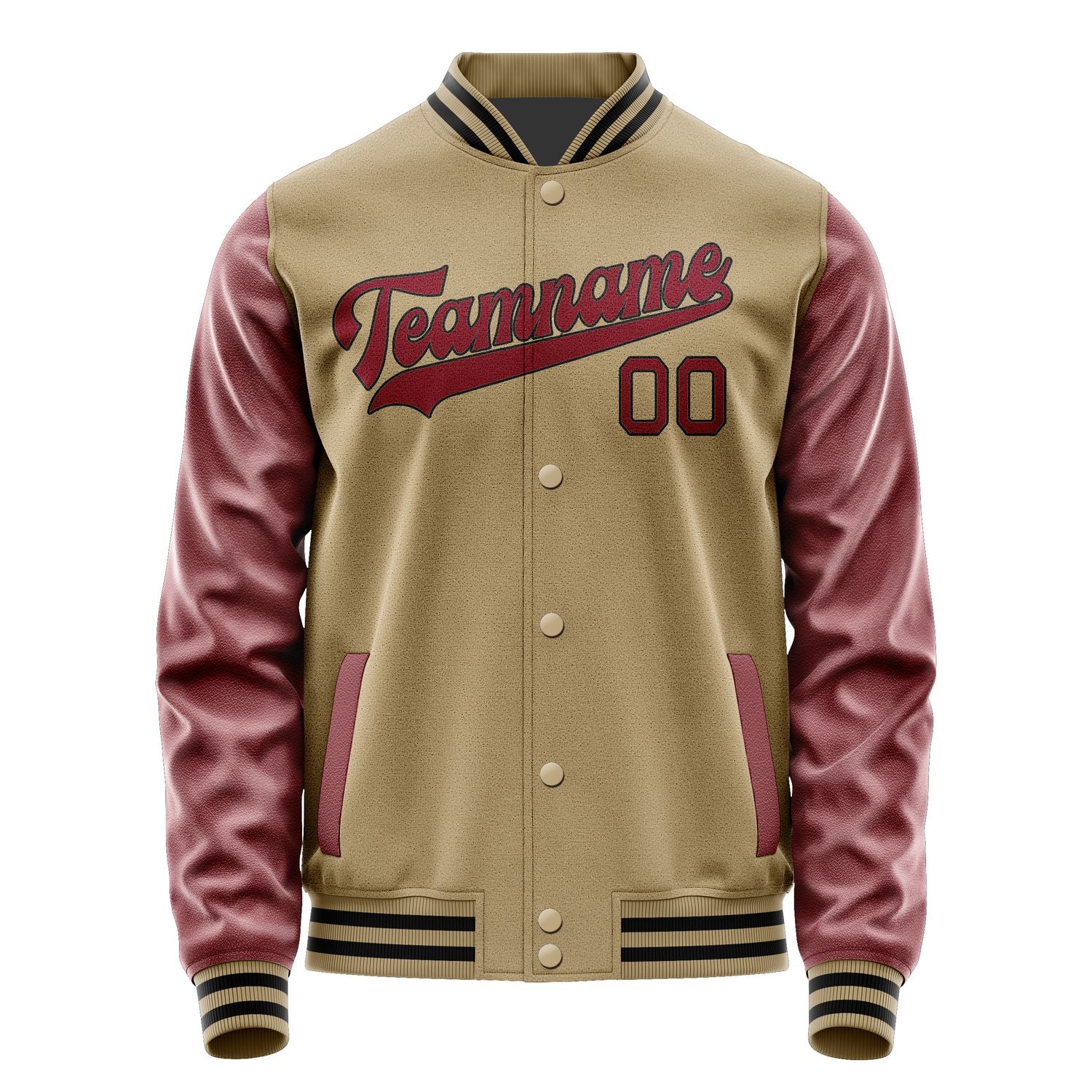 Custom Light Khaki Crimson Red Jacket JA2525152517B31715