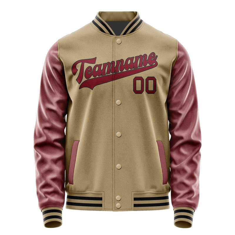 Custom Light Khaki Crimson Red Jacket JA2525152517B31715