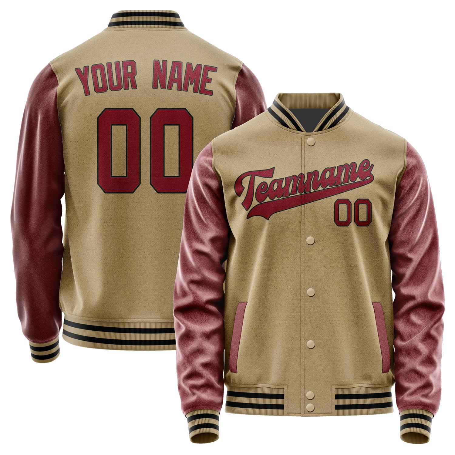 Custom Light Khaki Crimson Red Jacket JA2525152517B31715