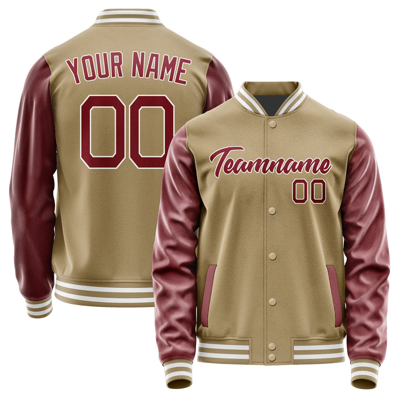 Custom Light Khaki Crimson Red Jacket JA2525152518B21815