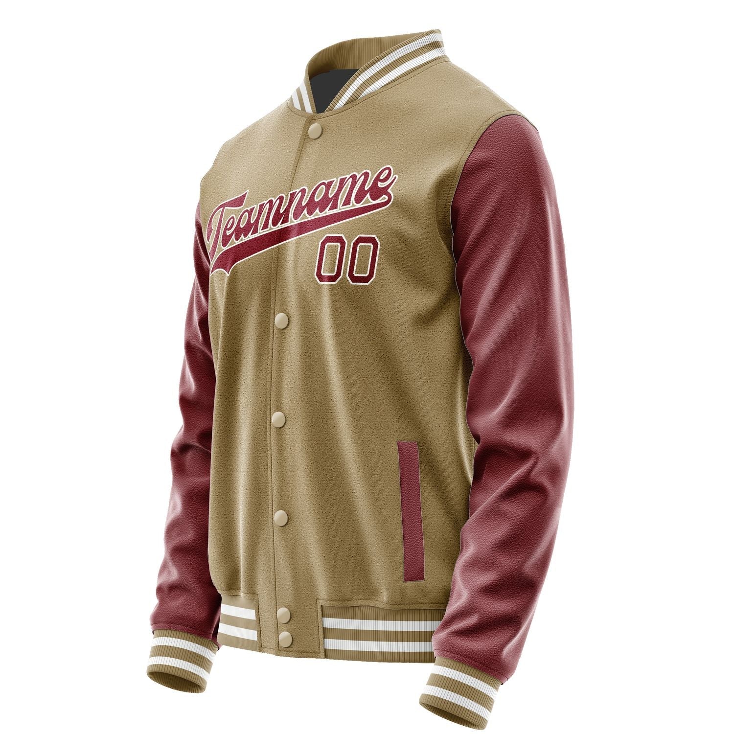 Custom Light Khaki Crimson Red Jacket JA2525152518B31815
