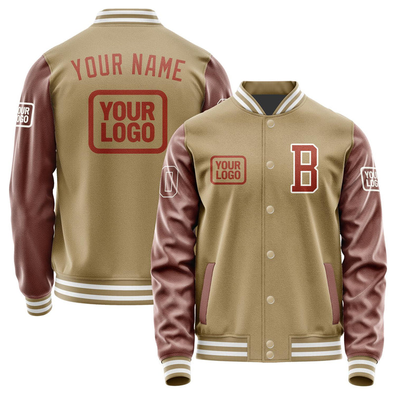 Custom Light Khaki Coral Red Jacket JA252516251818161618