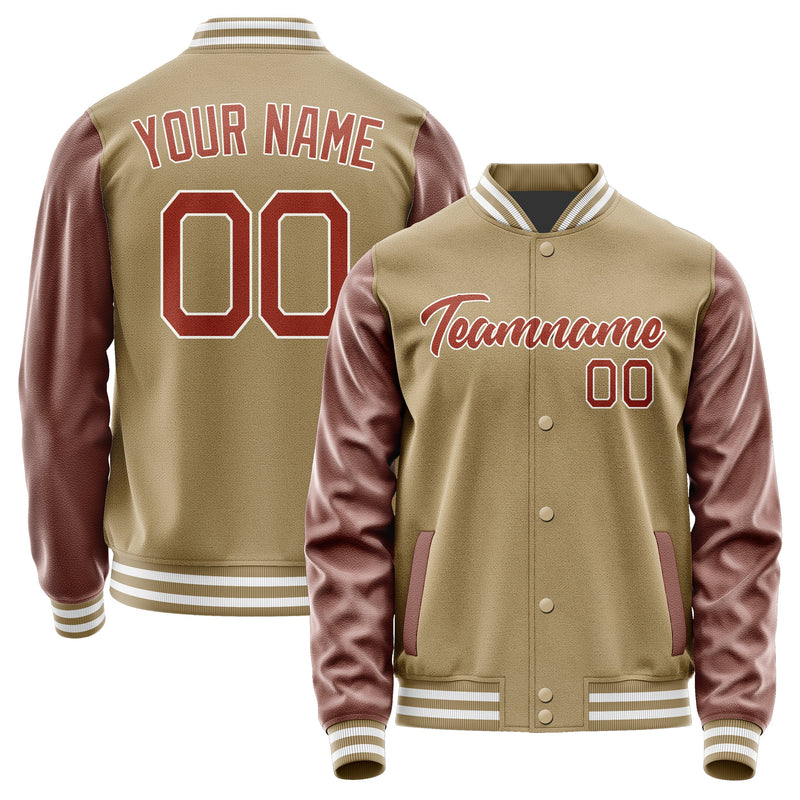 Custom Light Khaki Coral Red Jacket JA2525162518B21816