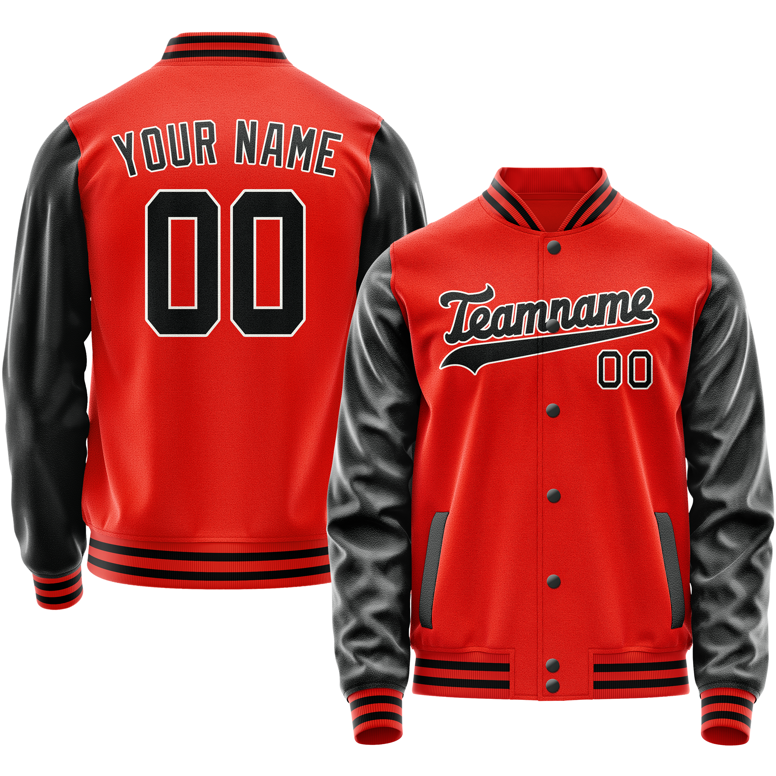 カスタムオレンジブラックソリッドカラーバーシティレターマンジャケット