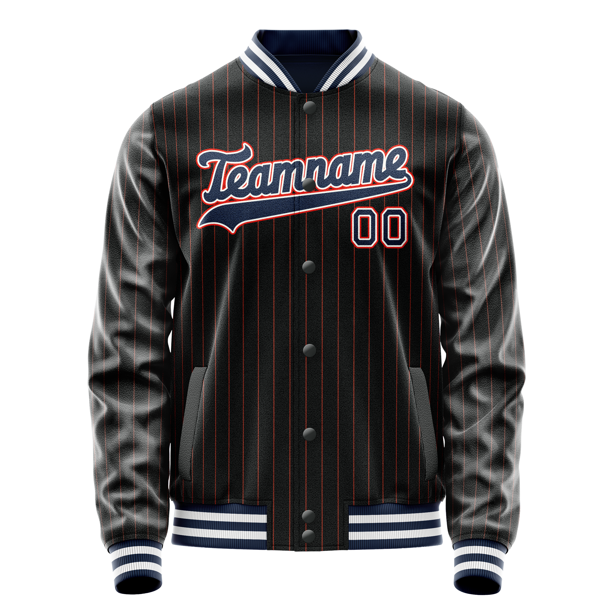 カスタム ブラック ブルー オレンジ ピンストライプ バーシティ レターマン ジャケット