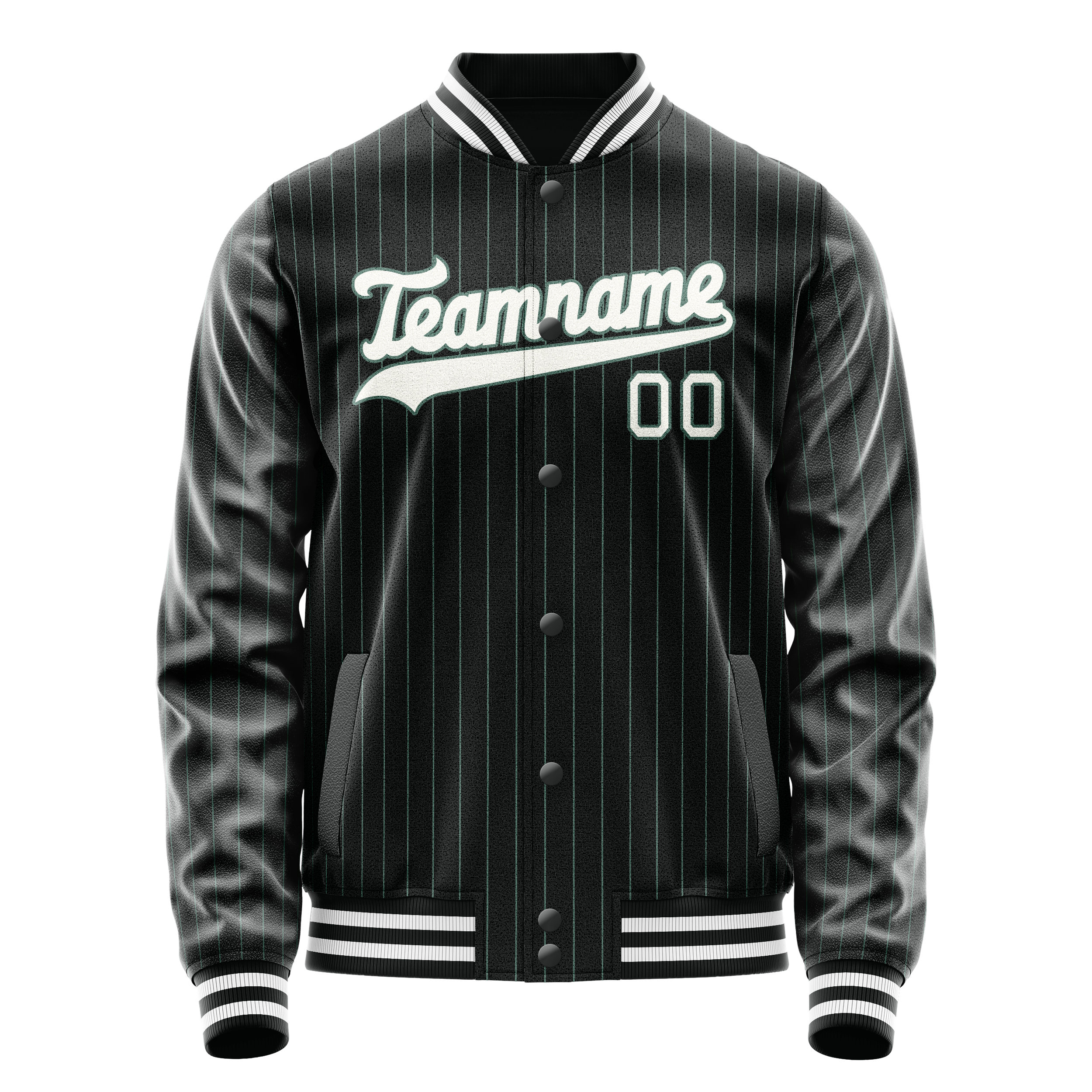 カスタム ブラック ホワイト ティール ピンストライプ バーシティ レターマン ジャケット