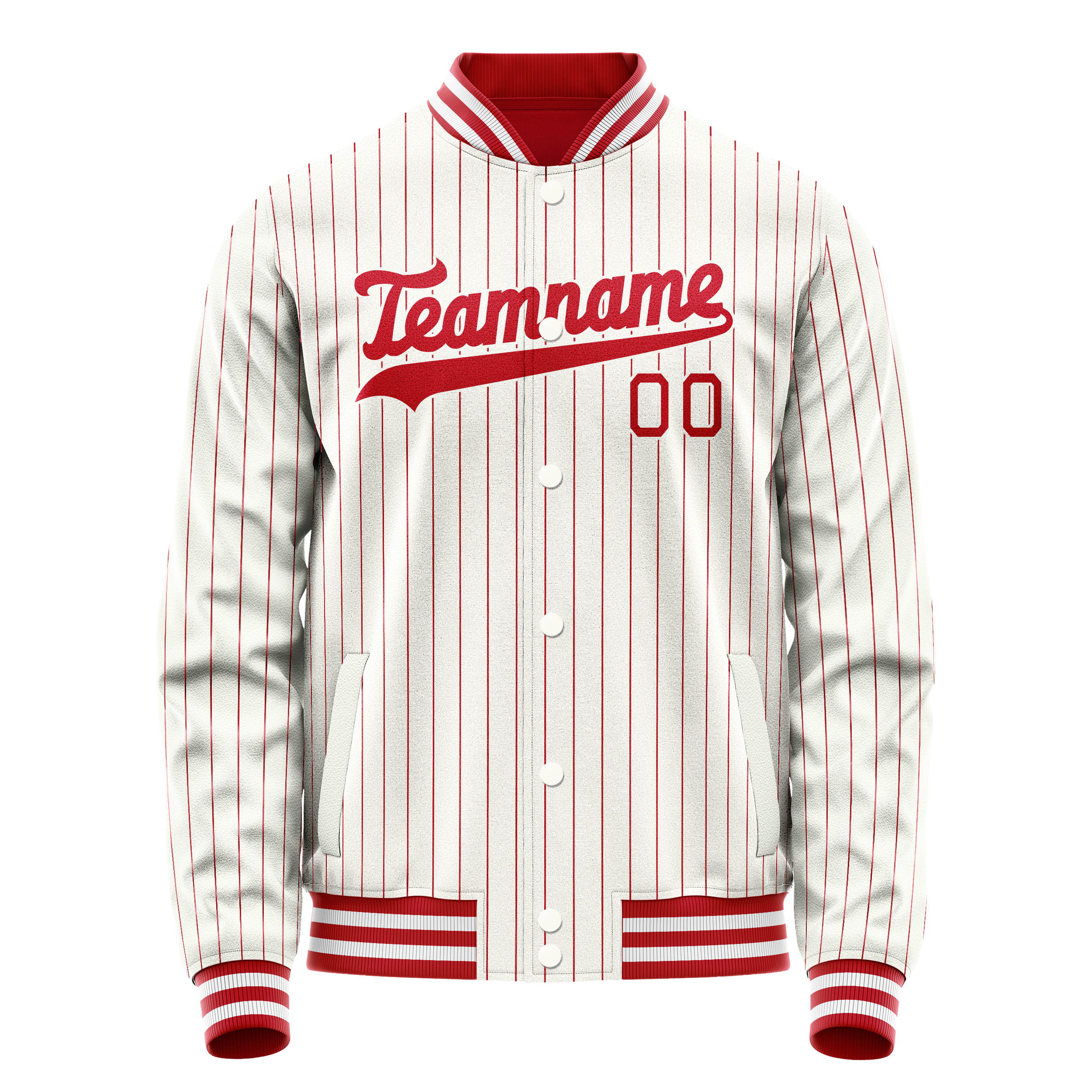 カスタムホワイトレッドレッドピンストライプバーシティレターマンジャケット