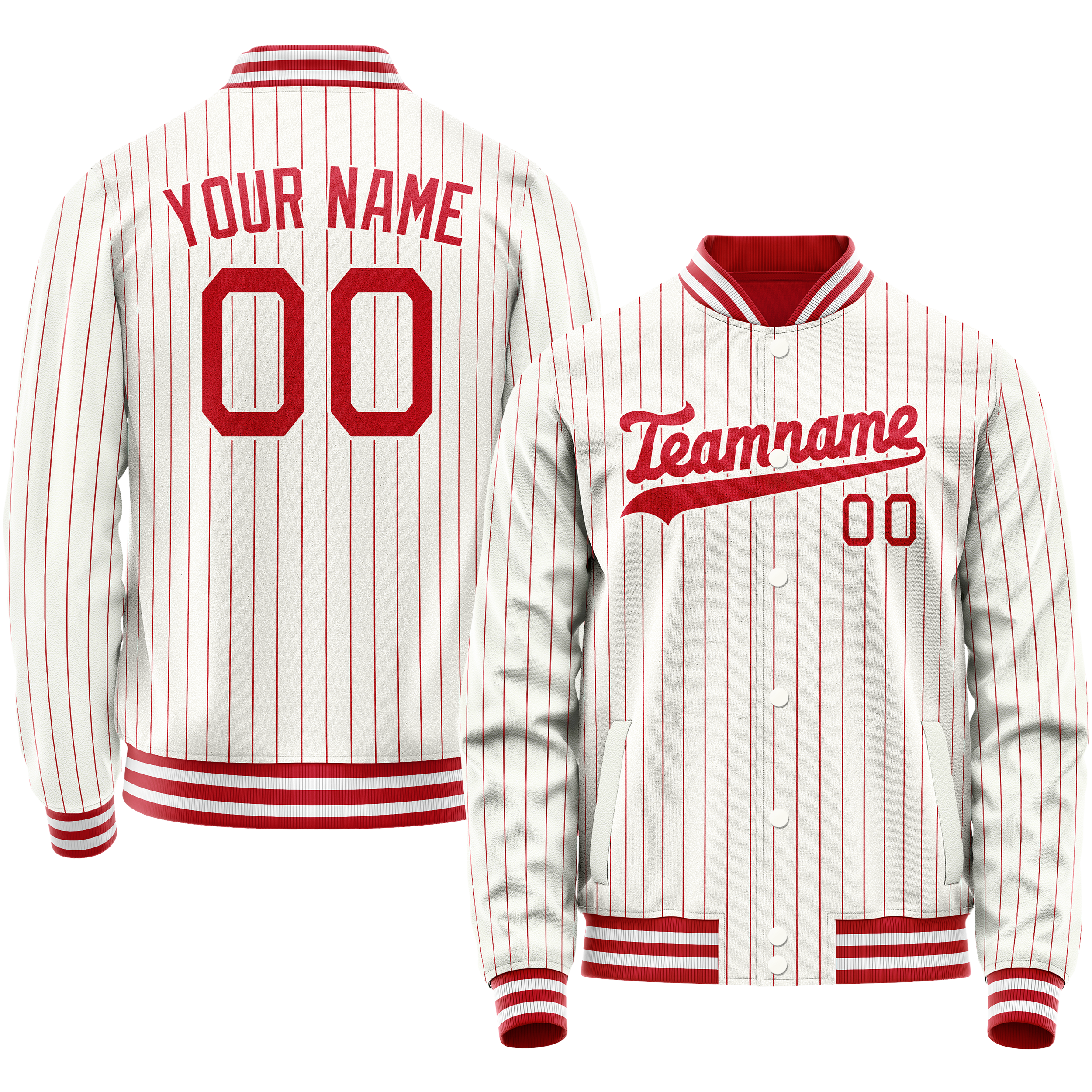 カスタムホワイトレッドレッドピンストライプバーシティレターマンジャケット