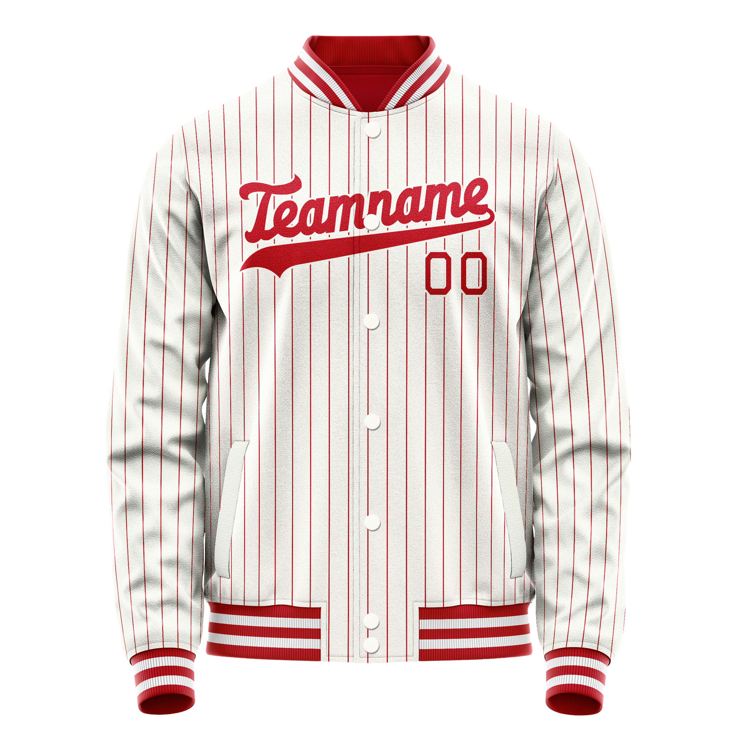 カスタムホワイトレッドレッドピンストライプバーシティレターマンジャケット