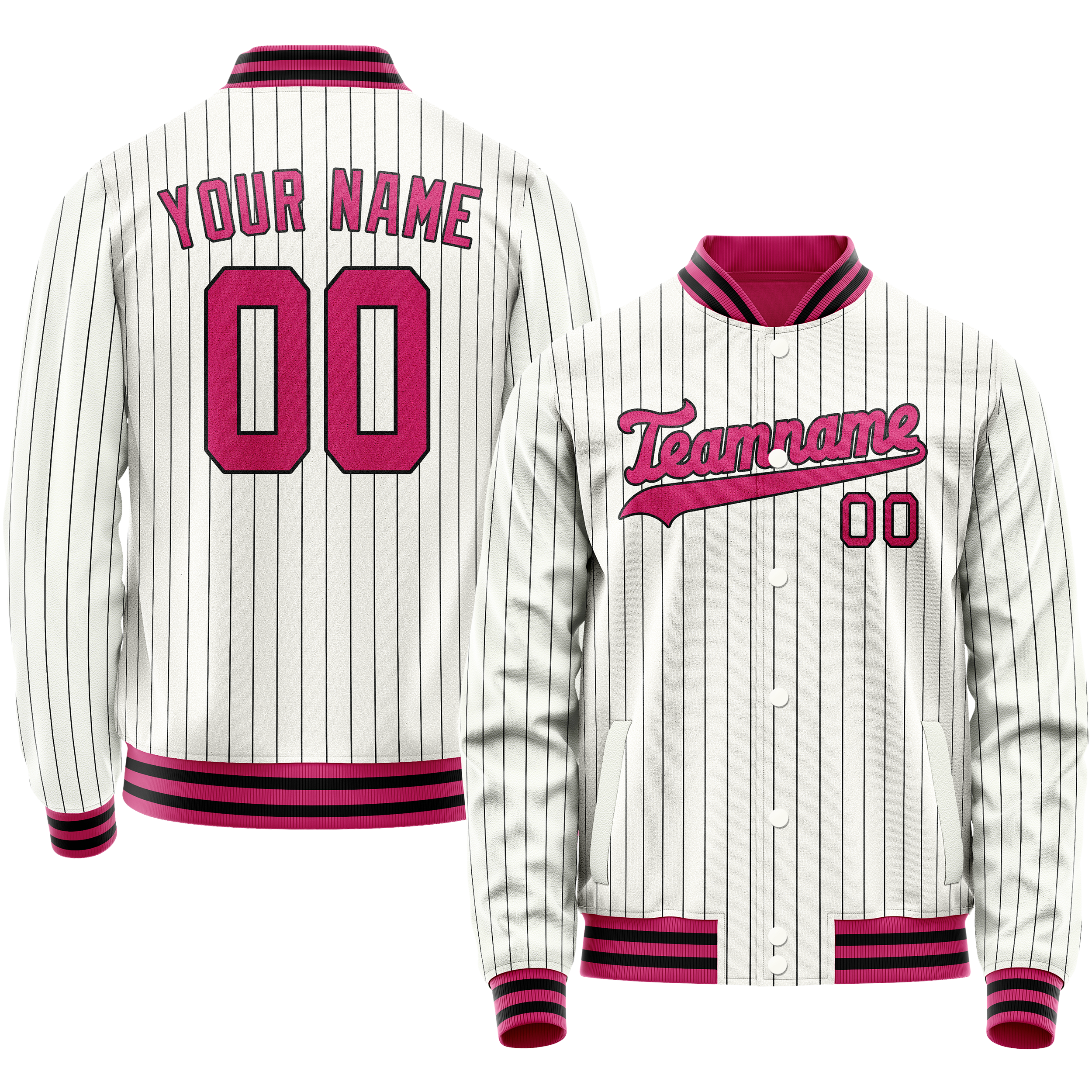 カスタムホワイトレッドブラックピンストライプバーシティレターマンジャケット