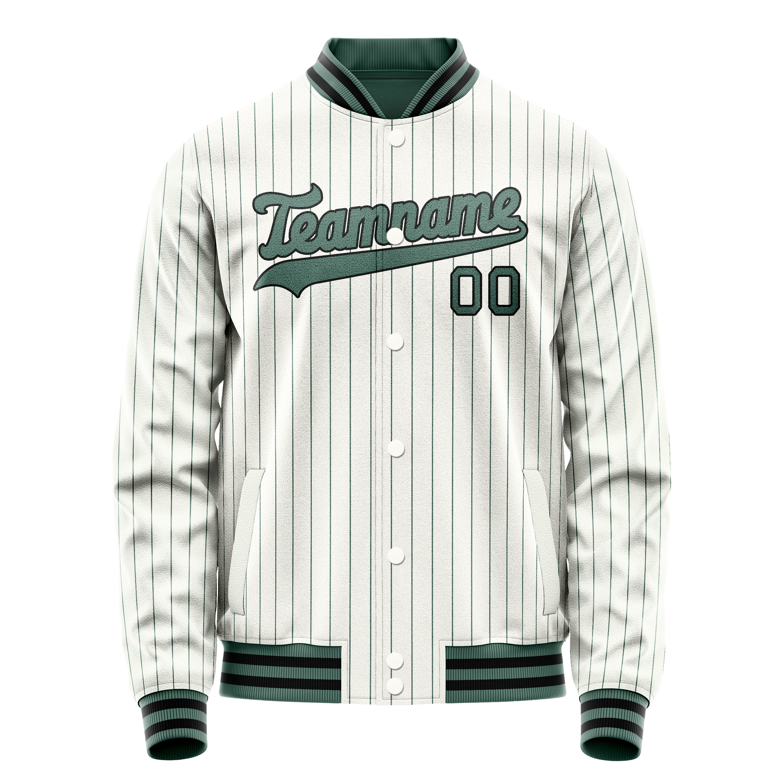 カスタムホワイトティールティールピンストライプバーシティレターマンジャケット