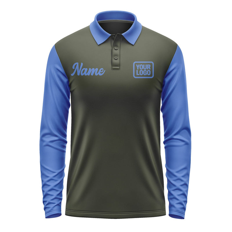 Custom Olive Sky Blue Long Sleeve Polo Shirt Pl020909B109