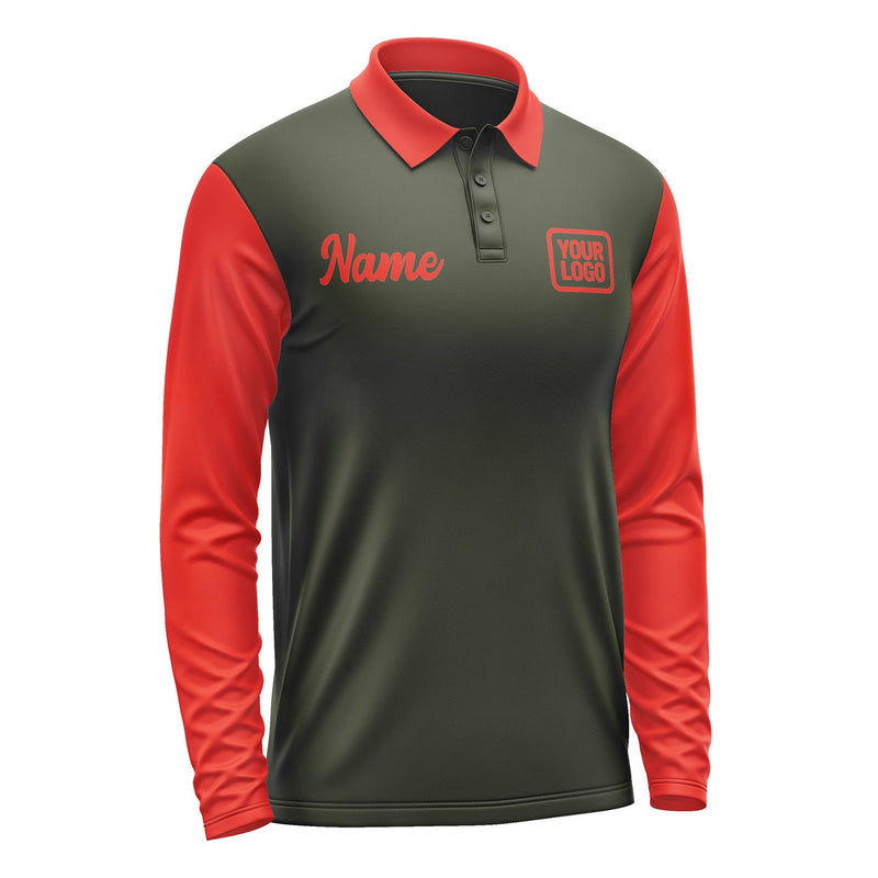 Custom Olive Orange Red Long Sleeve Polo Shirt Pl021212B112