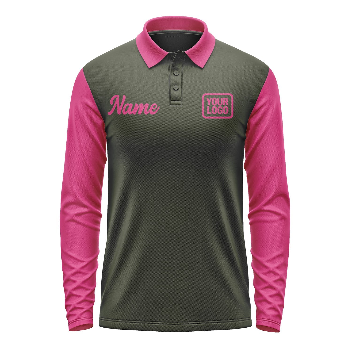 Custom Olive Pink Long Sleeve Polo Shirt Pl021313B113