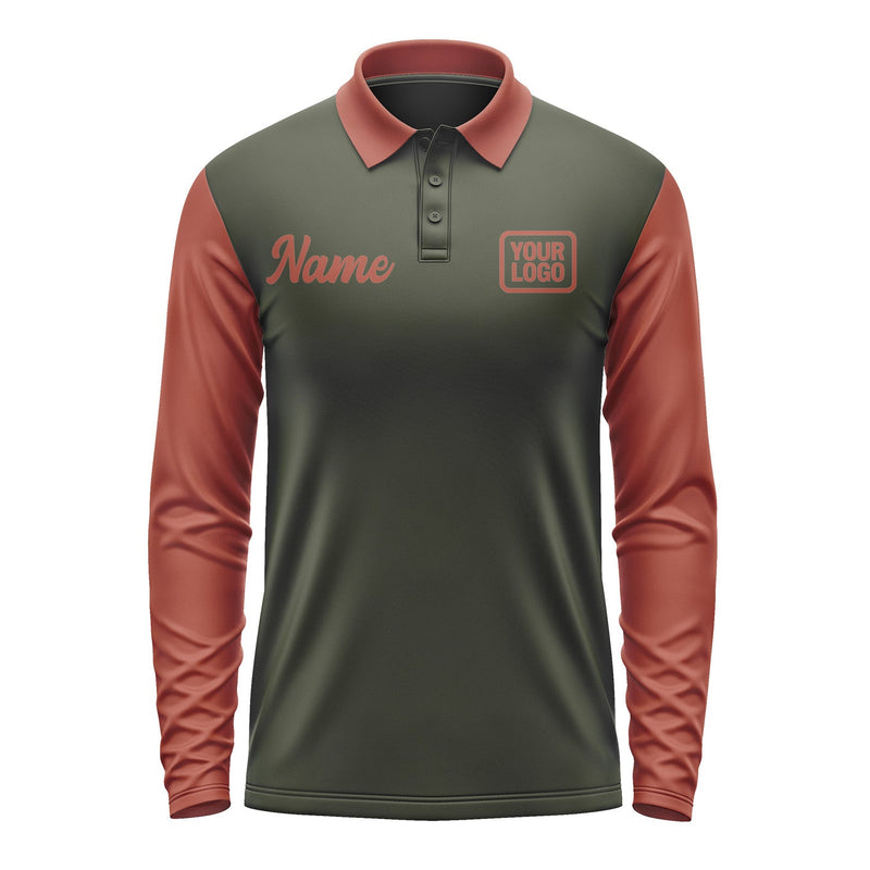 Custom Olive Coral Red Long Sleeve Polo Shirt Pl021616B116