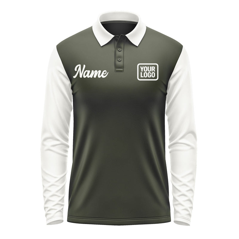Custom Olive White Long Sleeve Polo Shirt Pl021818B118