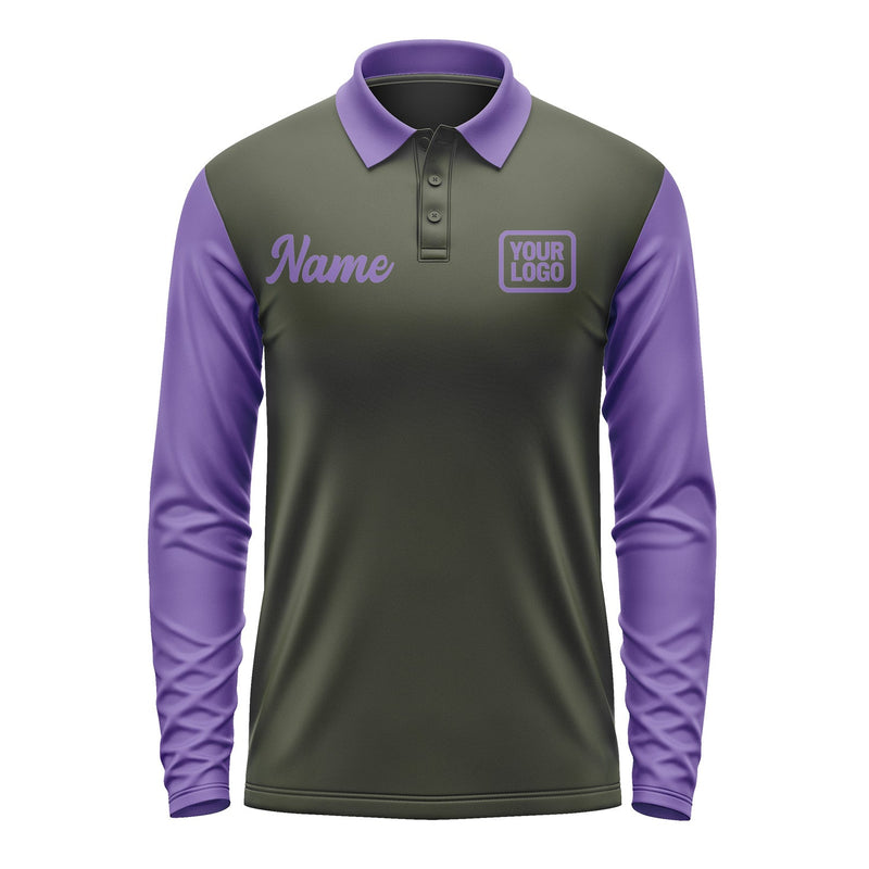 Custom Olive Light Purple Long Sleeve Polo Shirt Pl022323B123
