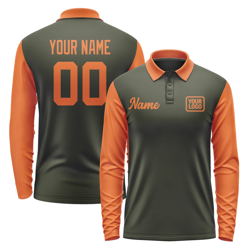 Custom Olive Orange Long Sleeve Polo Shirt Pl022828B128
