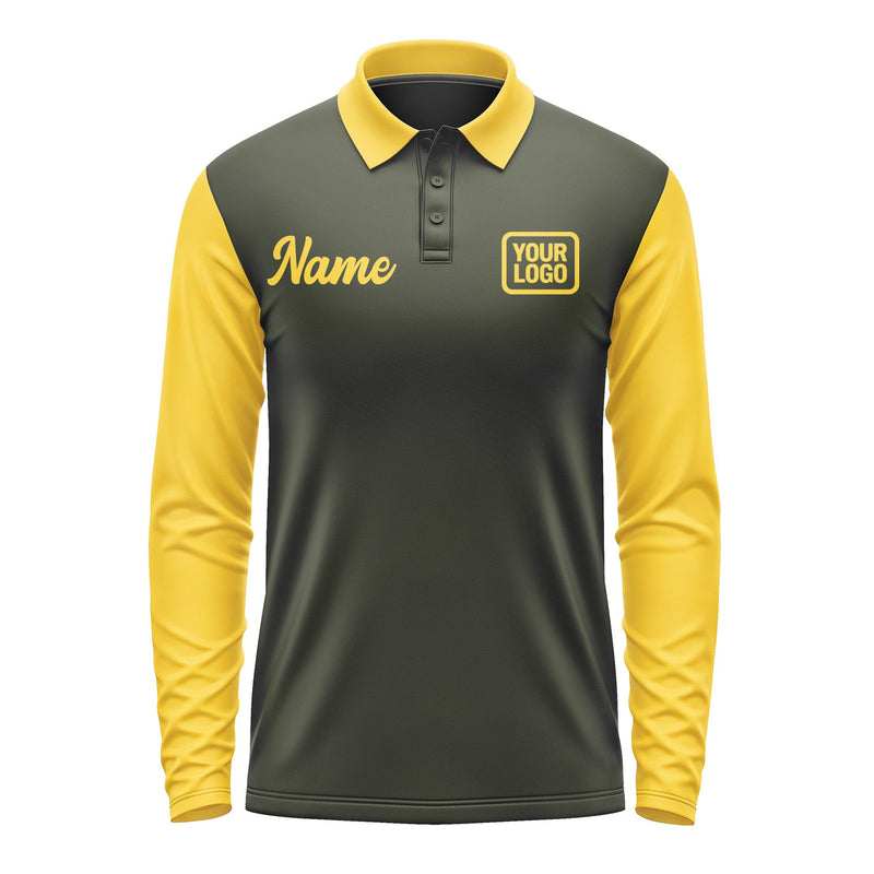 Custom Olive Gold Long Sleeve Polo Shirt Pl023030B130