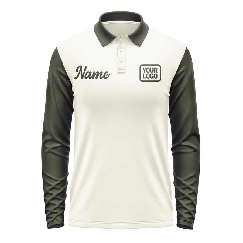 Custom Cream Olive Long Sleeve Polo Shirt Pl030202B102